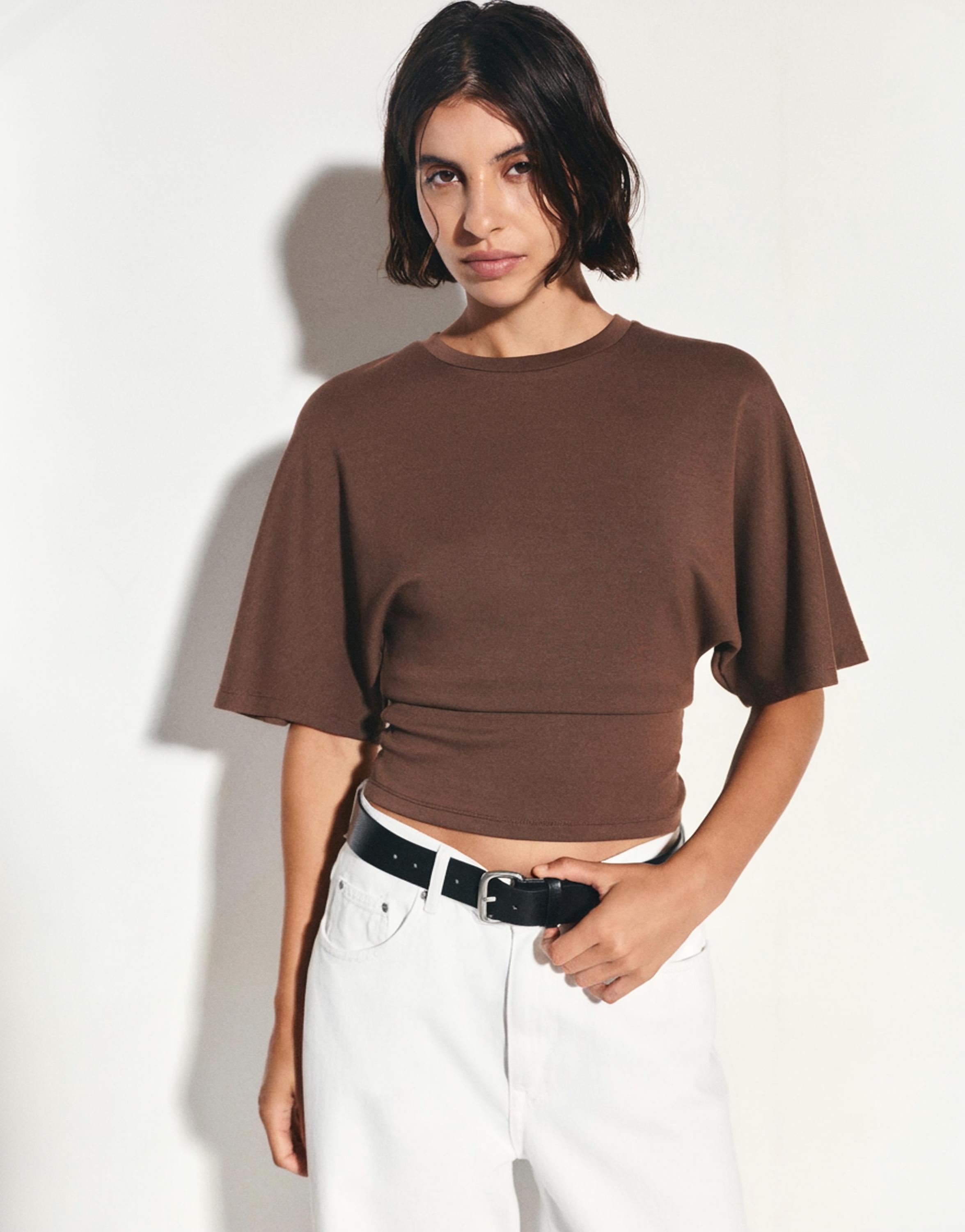 Modal batwing sleeve T-shirt — Brown