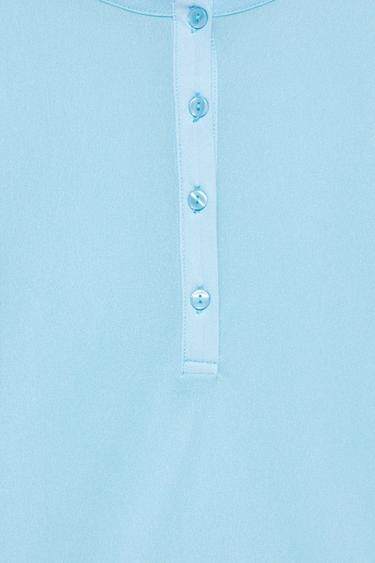 Semi-sheer Henley neck T-shirt — Pale blue 9