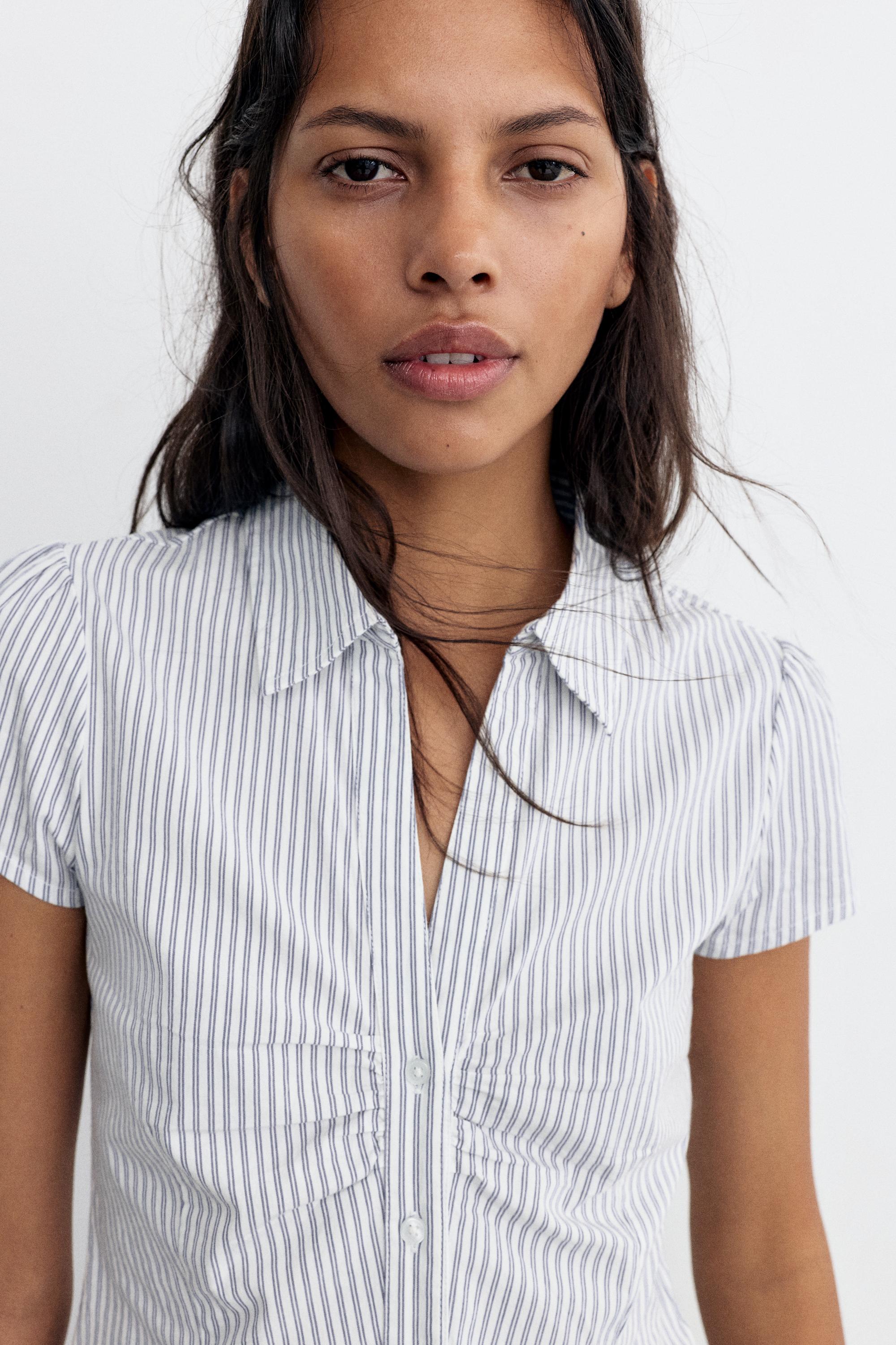 Slim fit short sleeve shirt — Blue/White