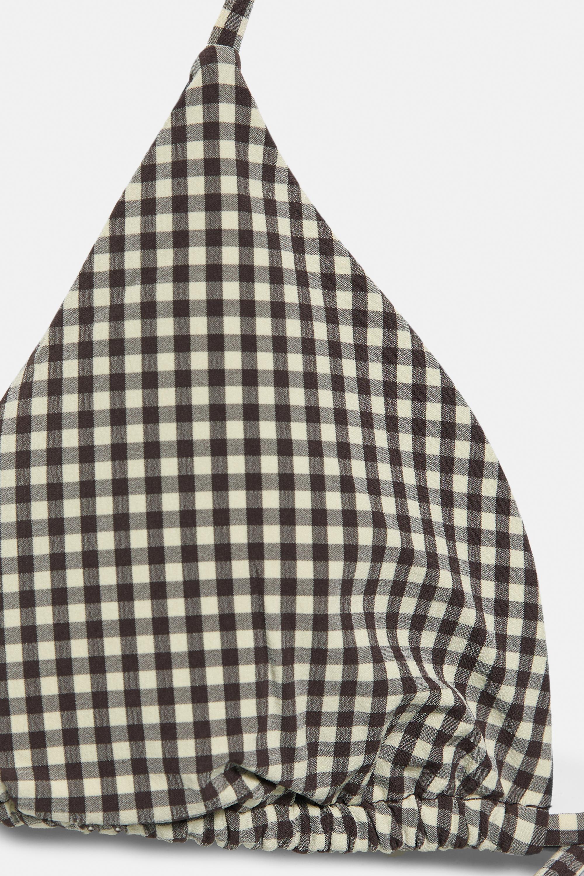 Gingham bikini top — Brown
