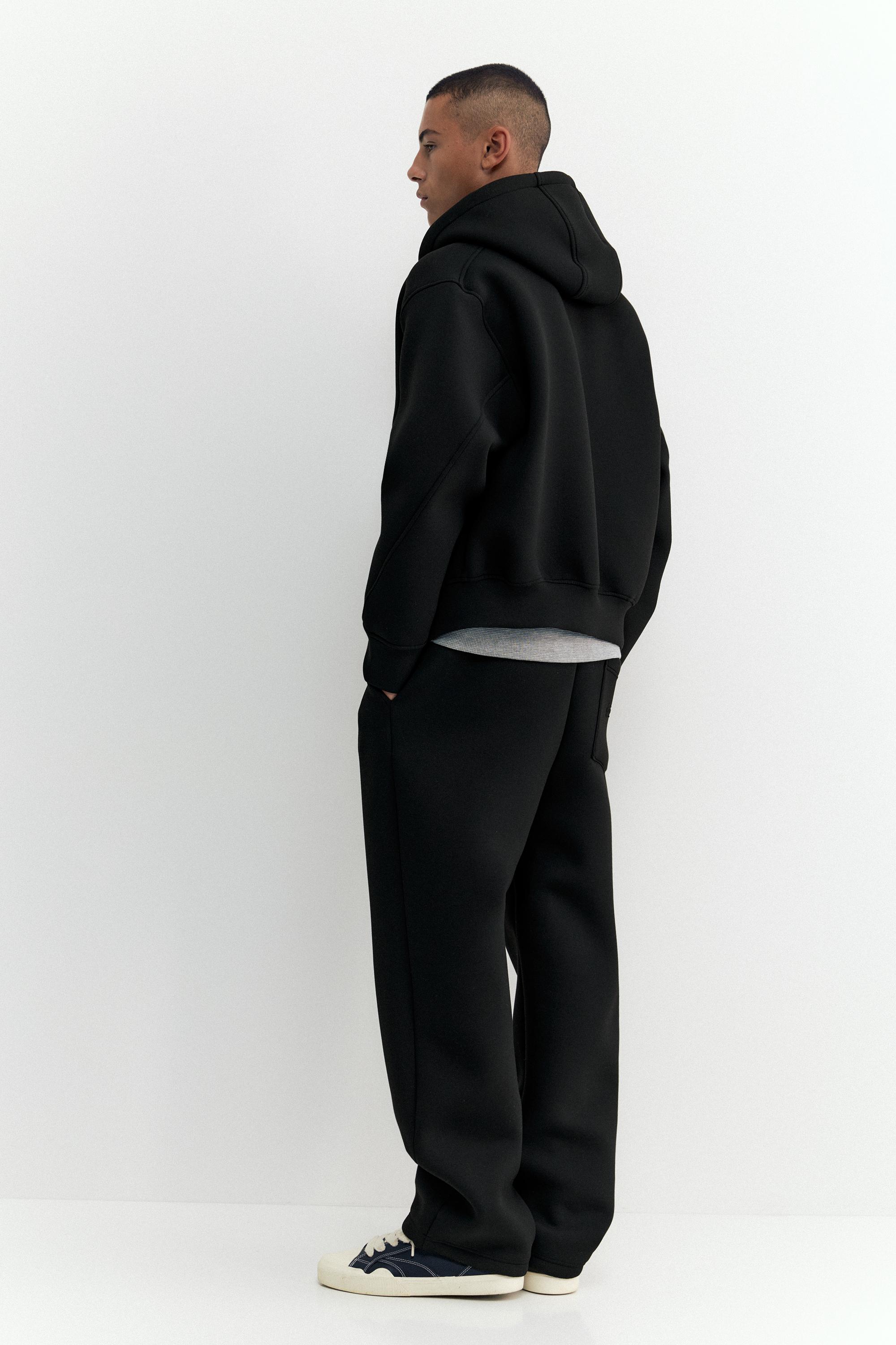 Neoprene-effect zip-up hoodie — Black