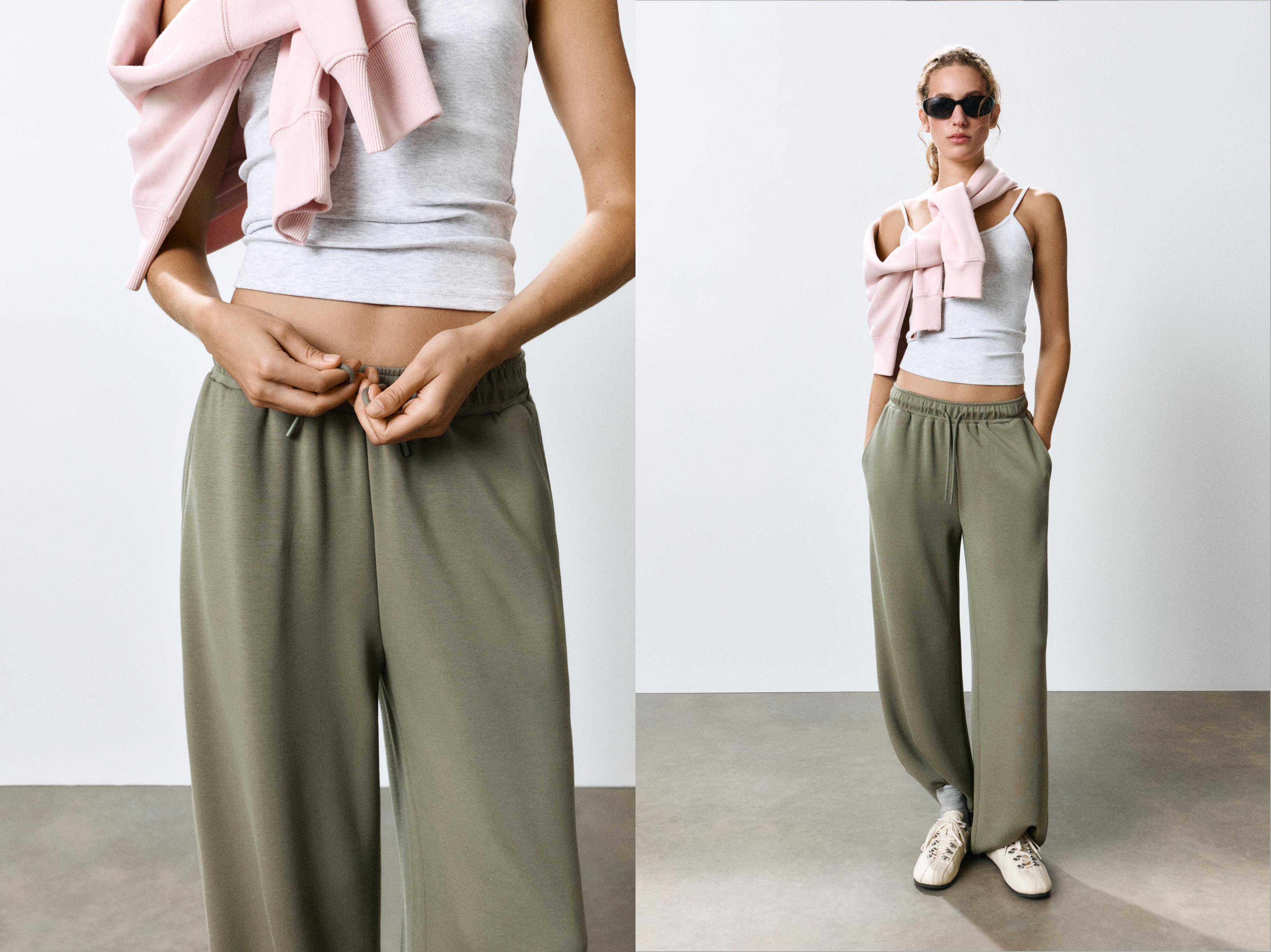 Modal wide-leg trousers — Khaki