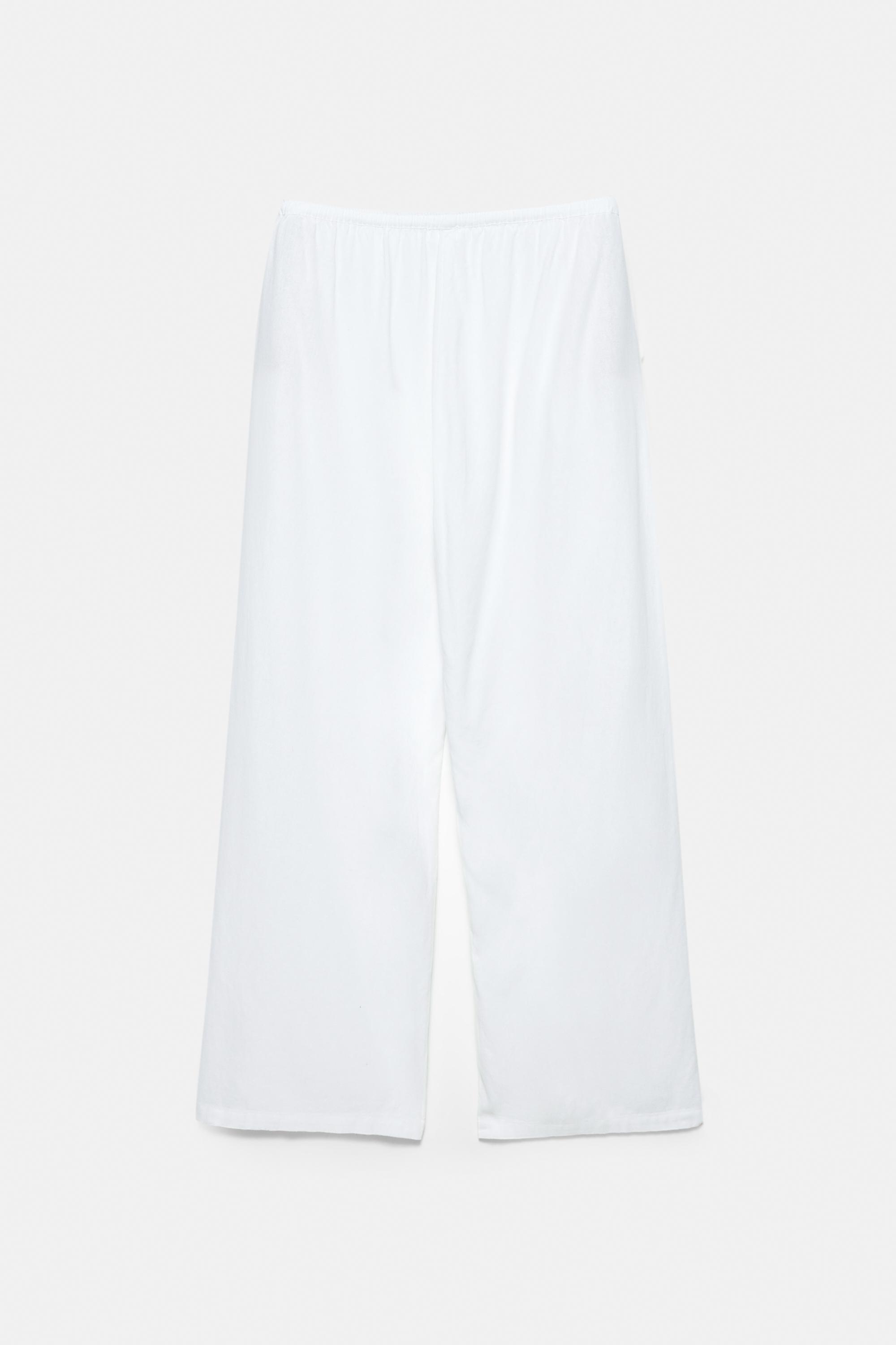 Flowy trousers with linen — White