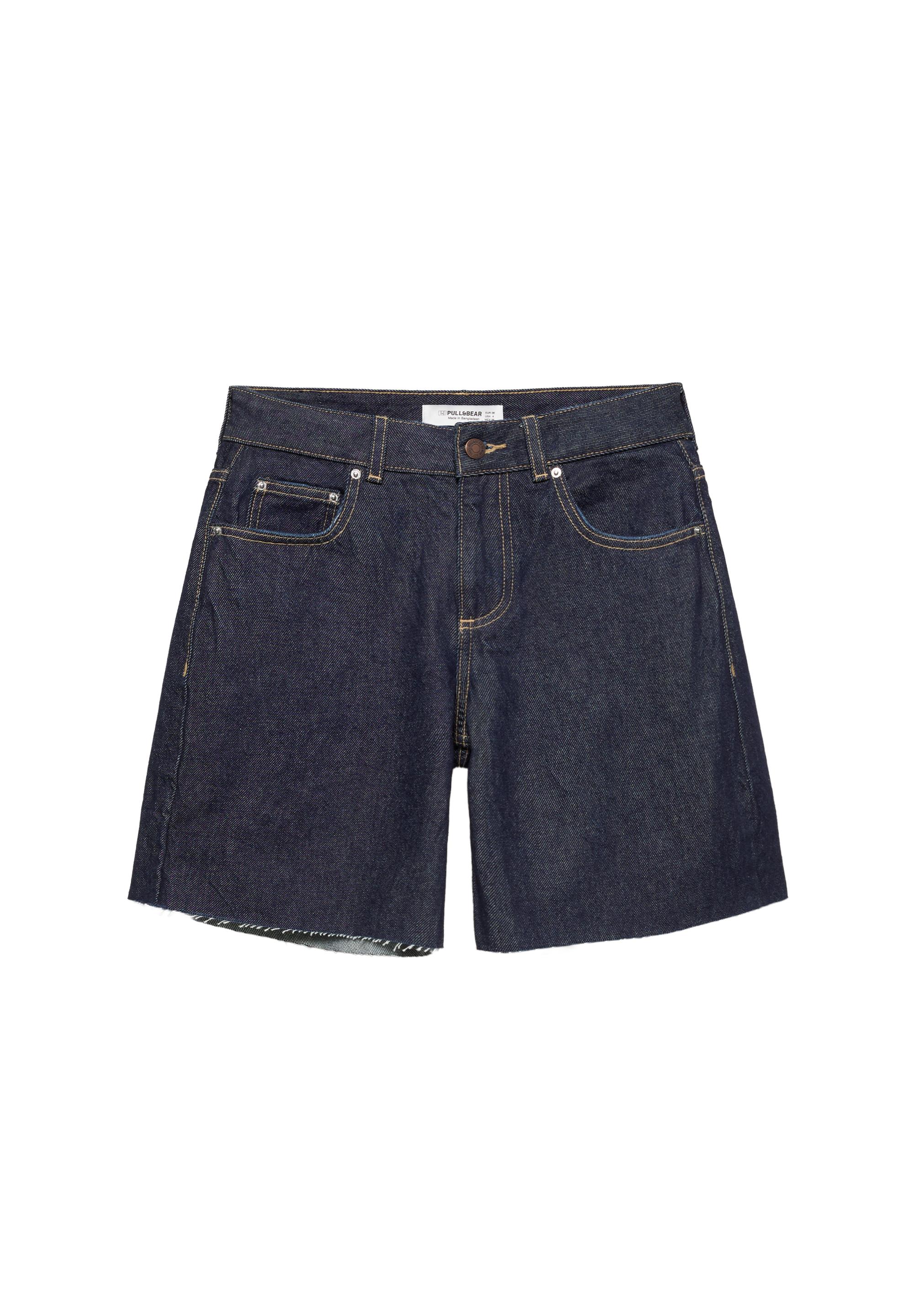 Low-rise denim Bermuda shorts — Navy