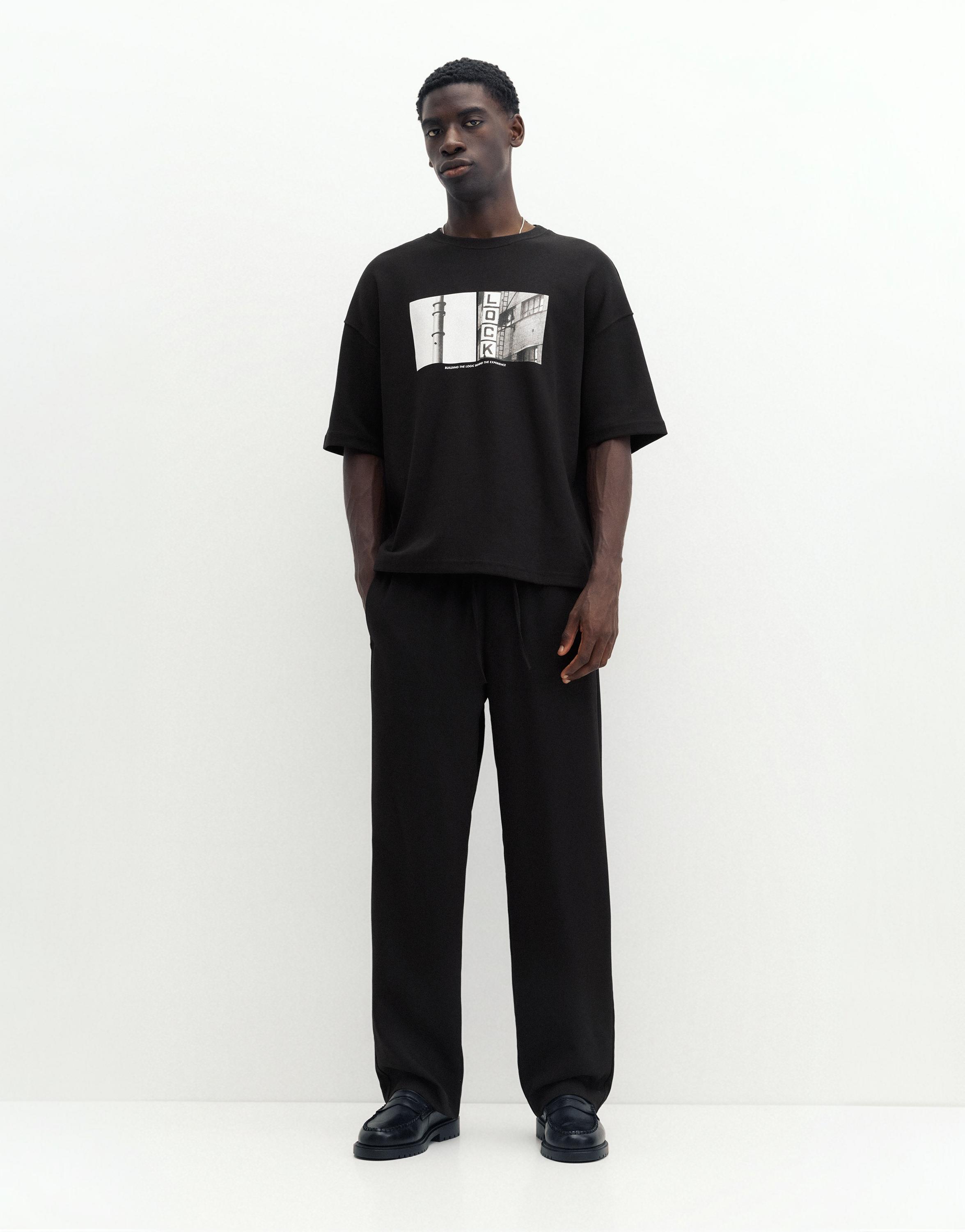 Short sleeve photographic sweatshirt — Black