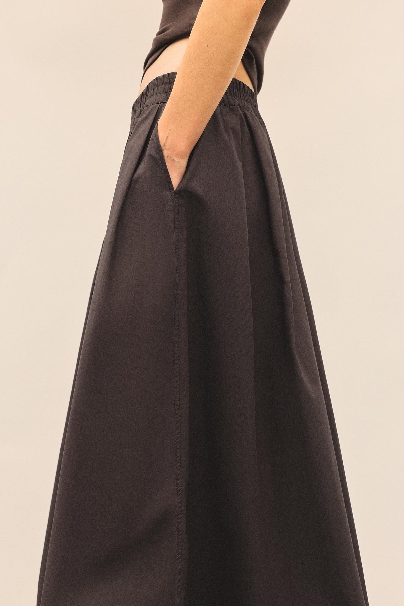 Long poplin skirt — Brown