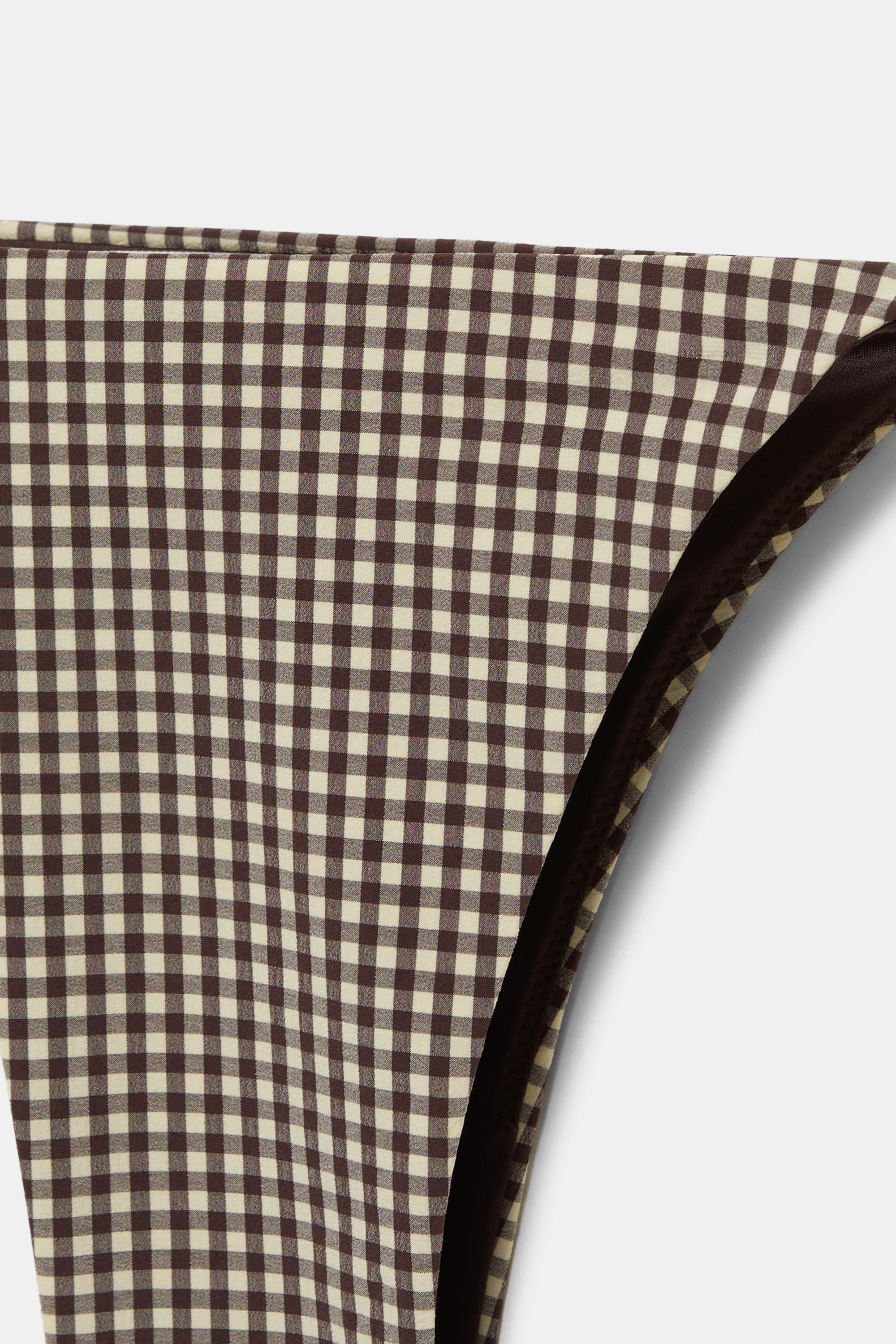 Gingham bikini bottoms — Brown