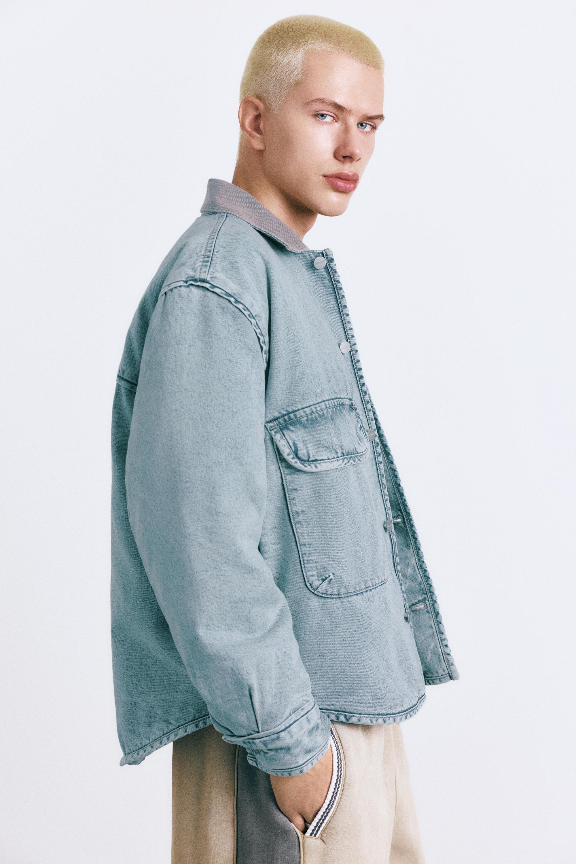 Kontrast yakalı denim ceket - Görsel 8