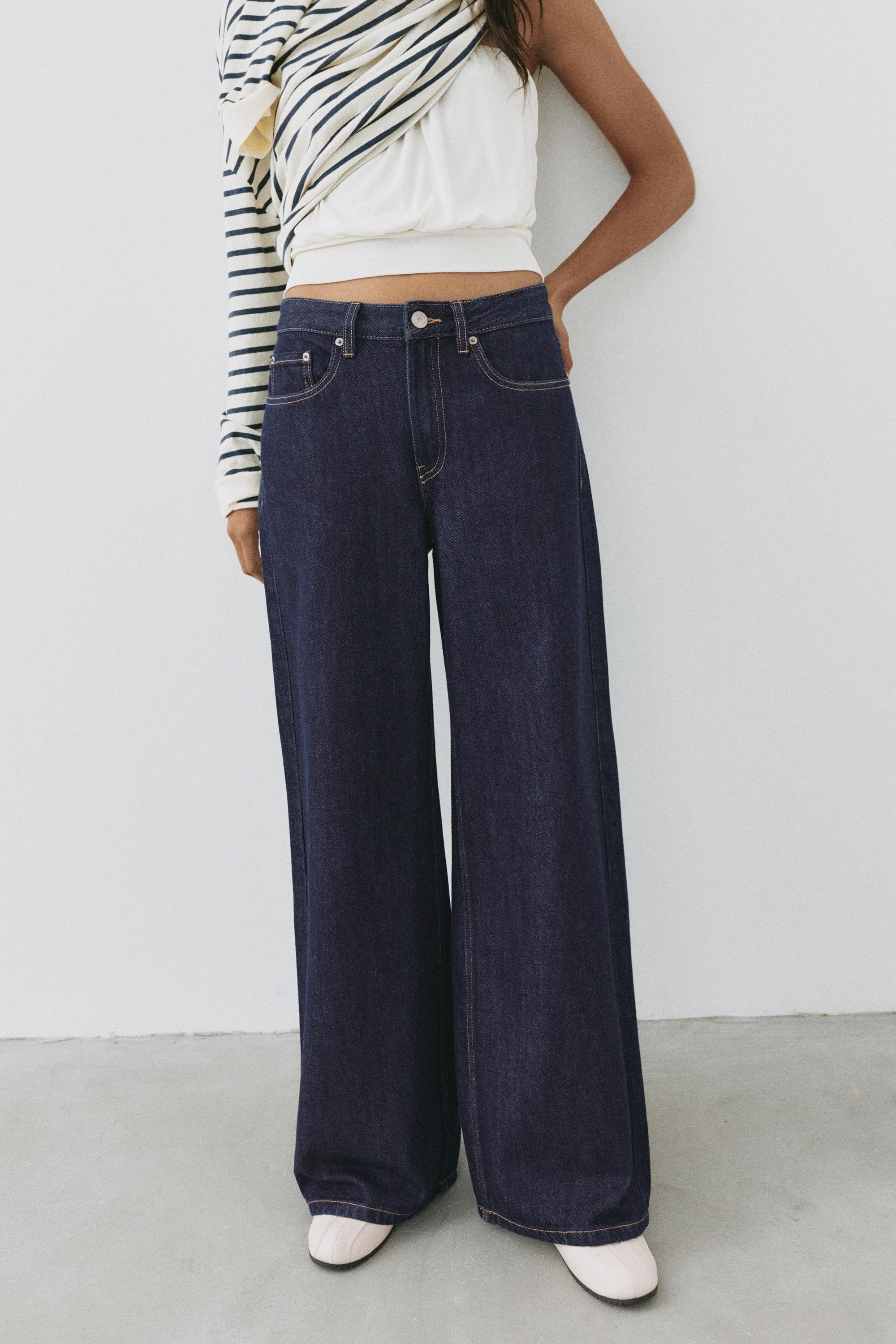 High-waist wide straight-leg jeans — Ink blue