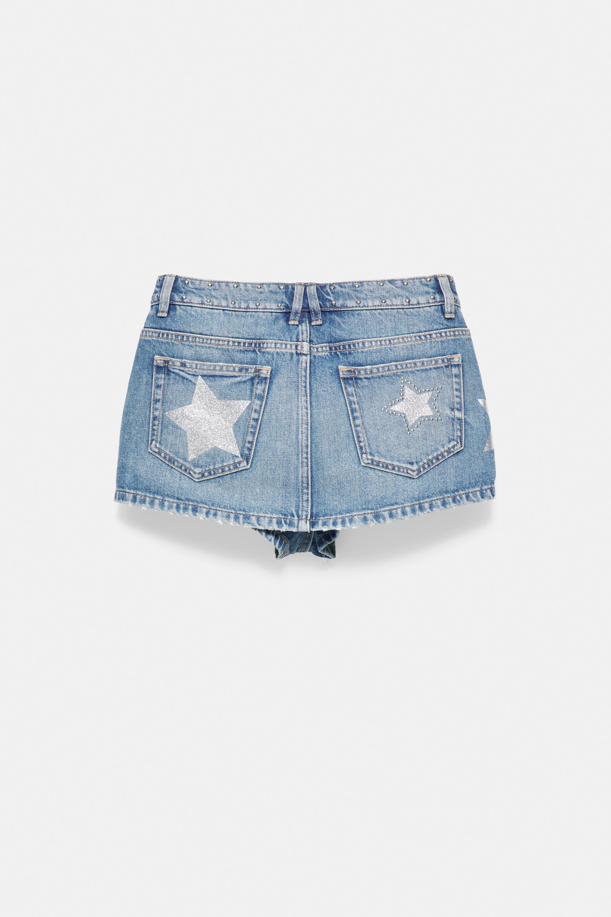 Star and stud denim mini skirt — Medium blue