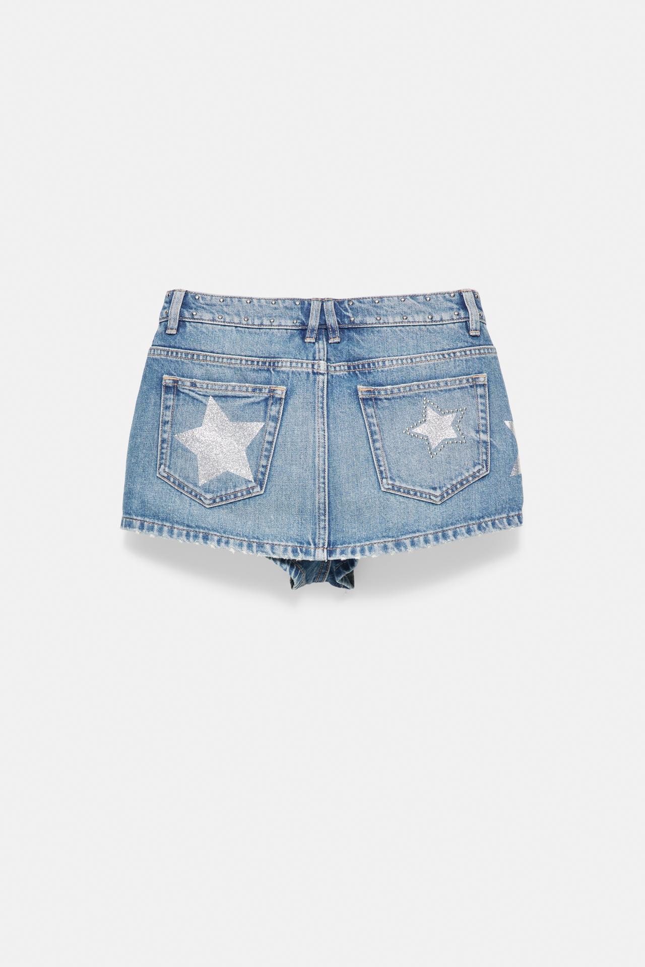 Star and stud denim mini skirt — Medium blue