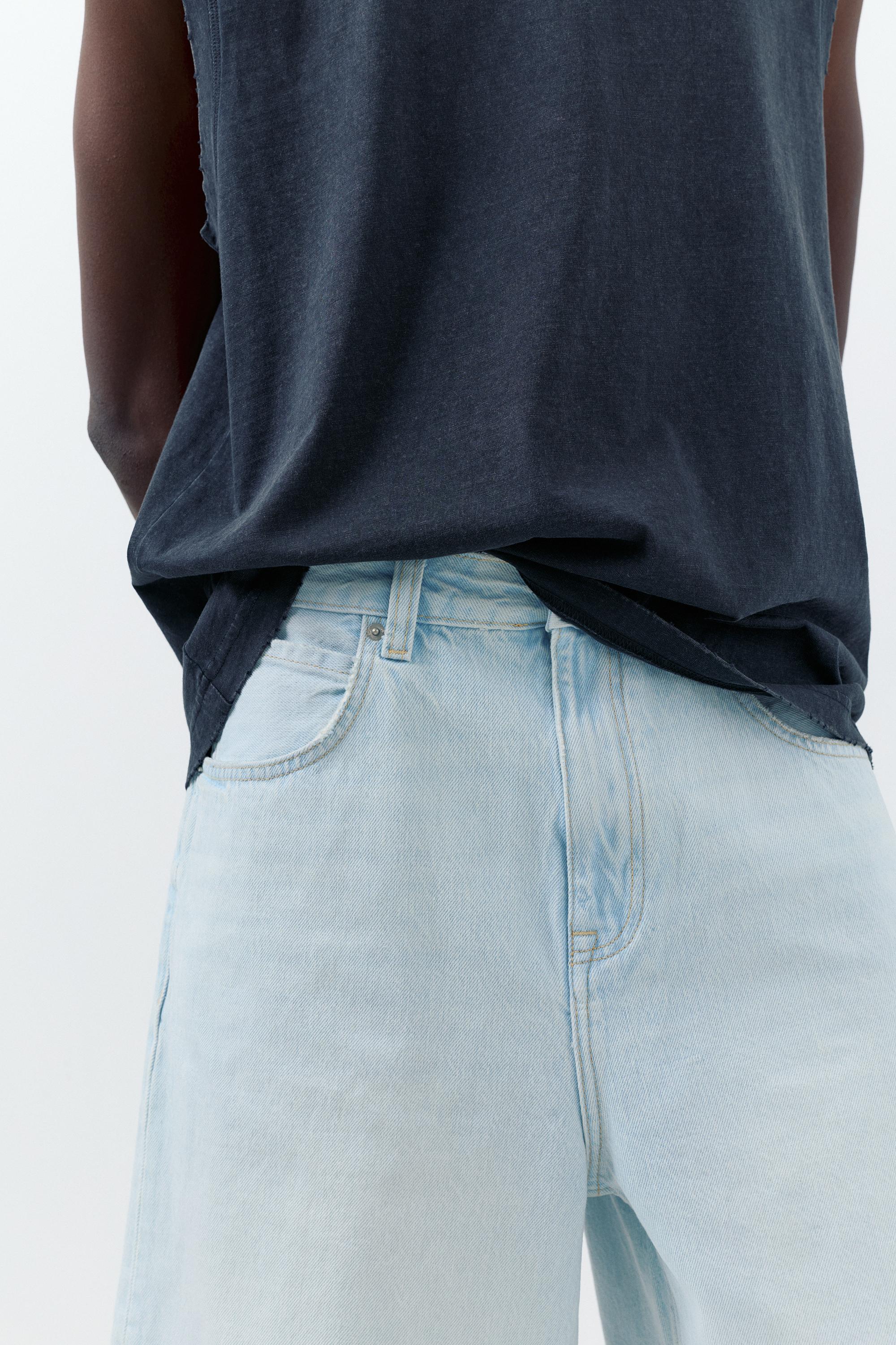 Baggy relaxed fit denim Bermuda shorts — Pale indigo
