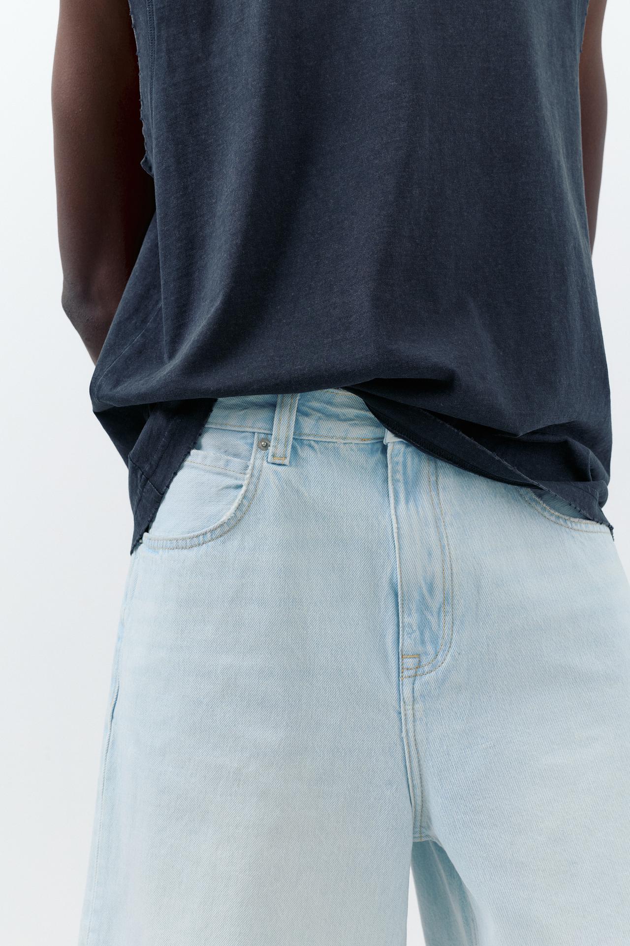 Baggy relaxed fit denim Bermuda shorts — Pale indigo