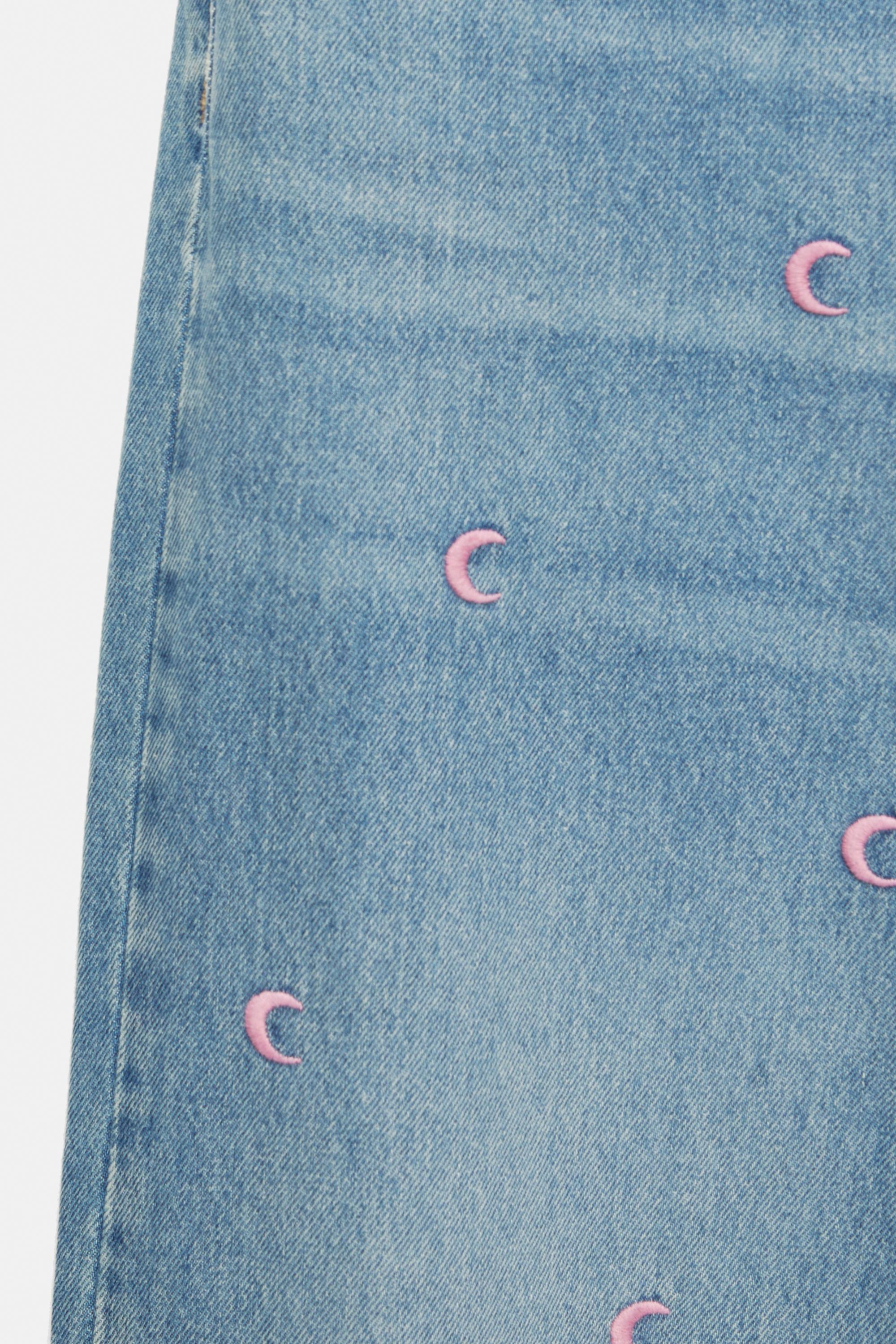 Embroidered moon baggy jeans — Medium blue