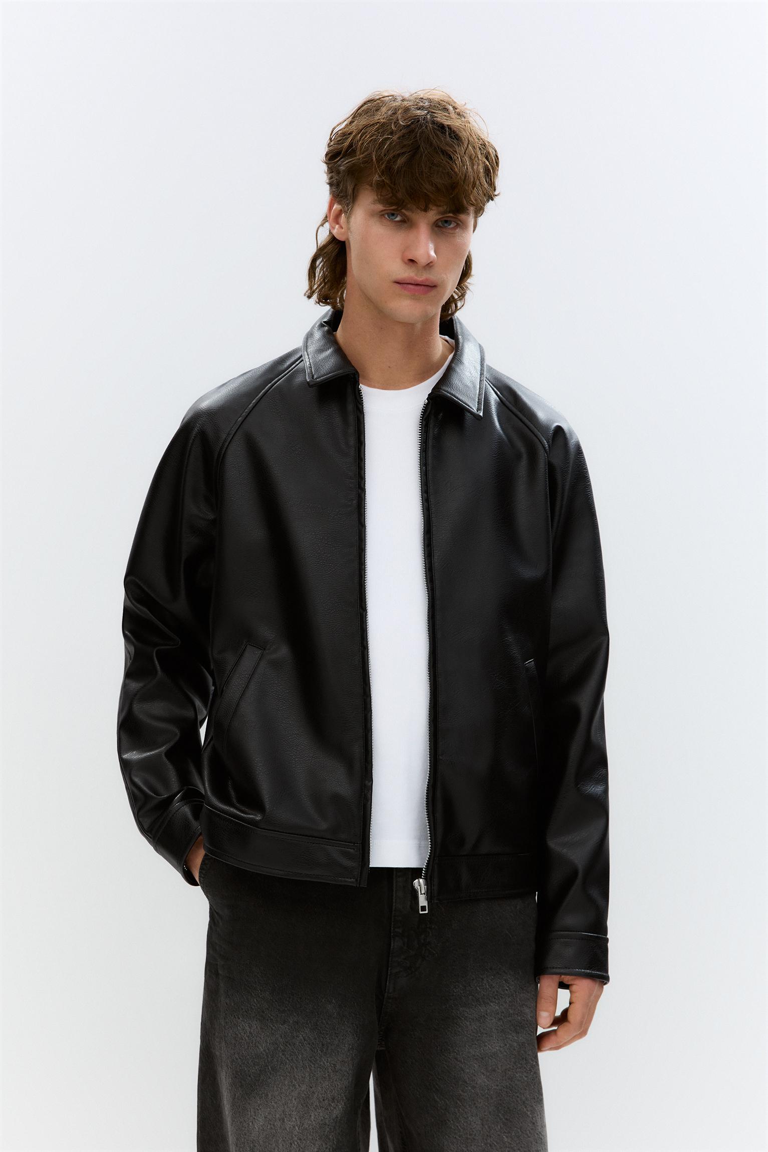 Pull And Bear Leather Bomber Jacket Faux Leather Jacket PULL&BEAR