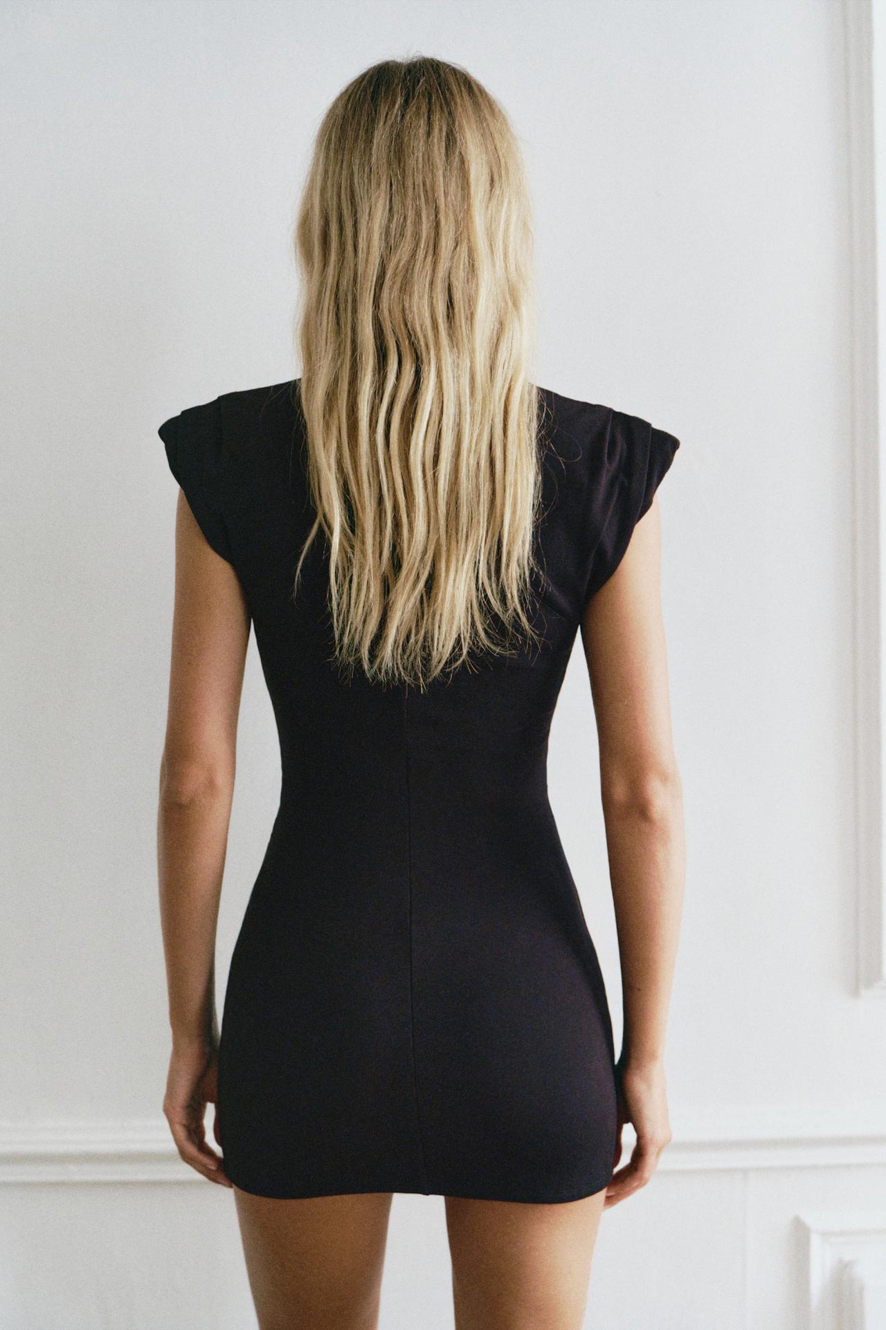 Short dress with padded shoulders — Black