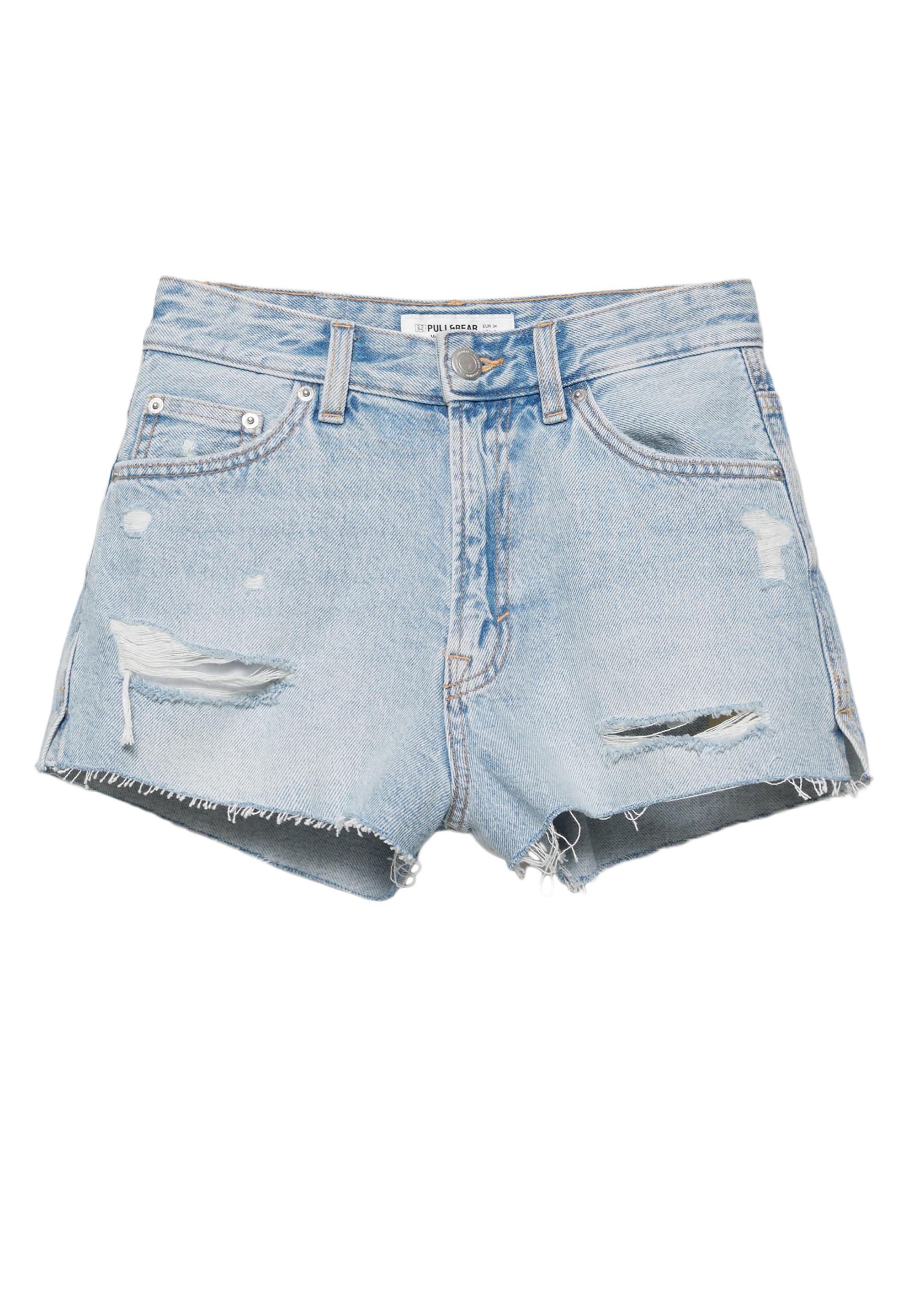 Mom fit yırtık denim şort