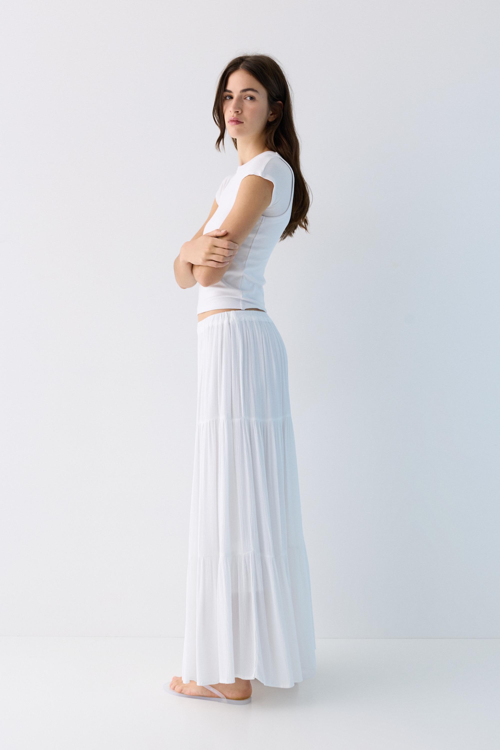Flowy paneled midi skirt — White