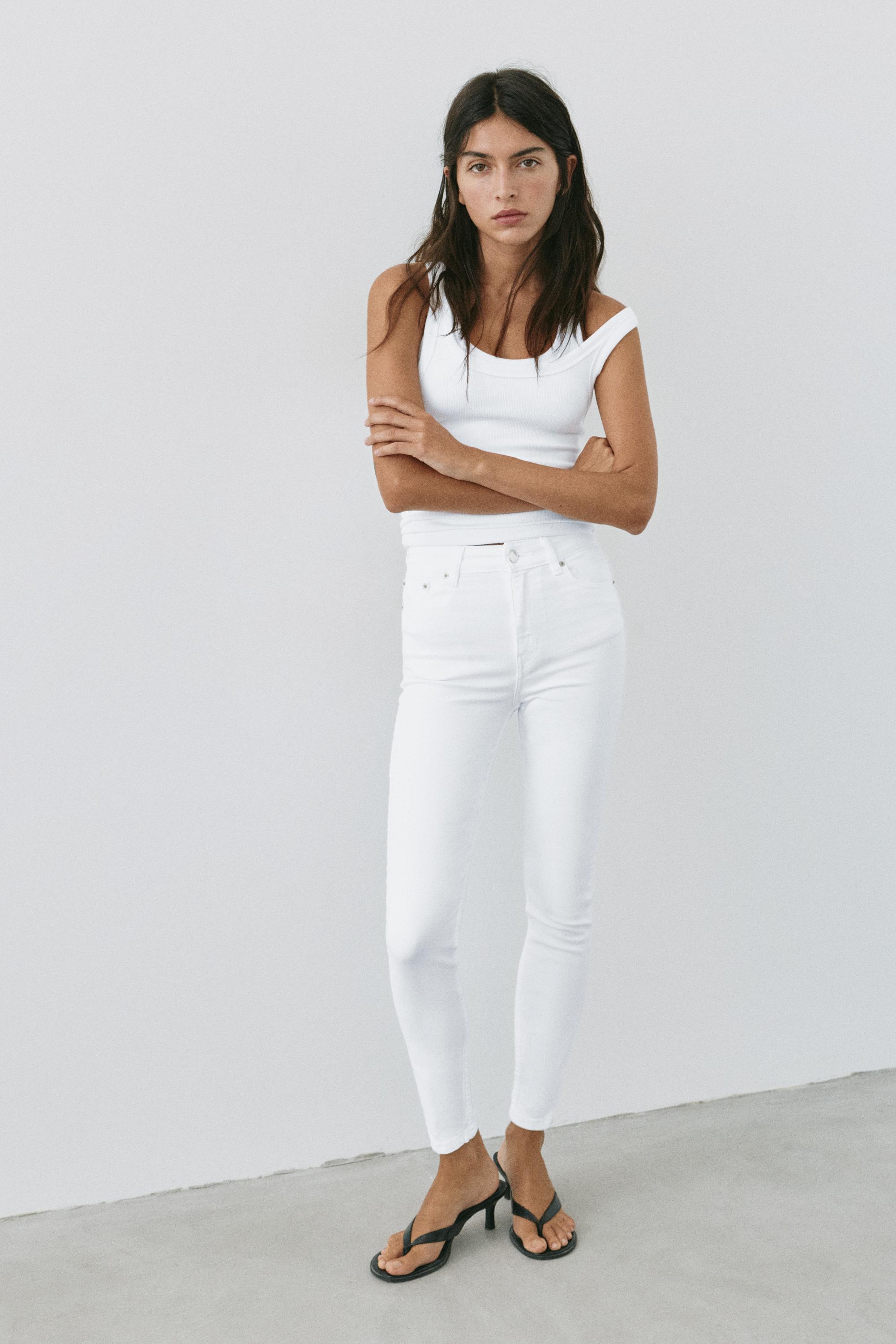 High-waist skinny jeans — Bright white