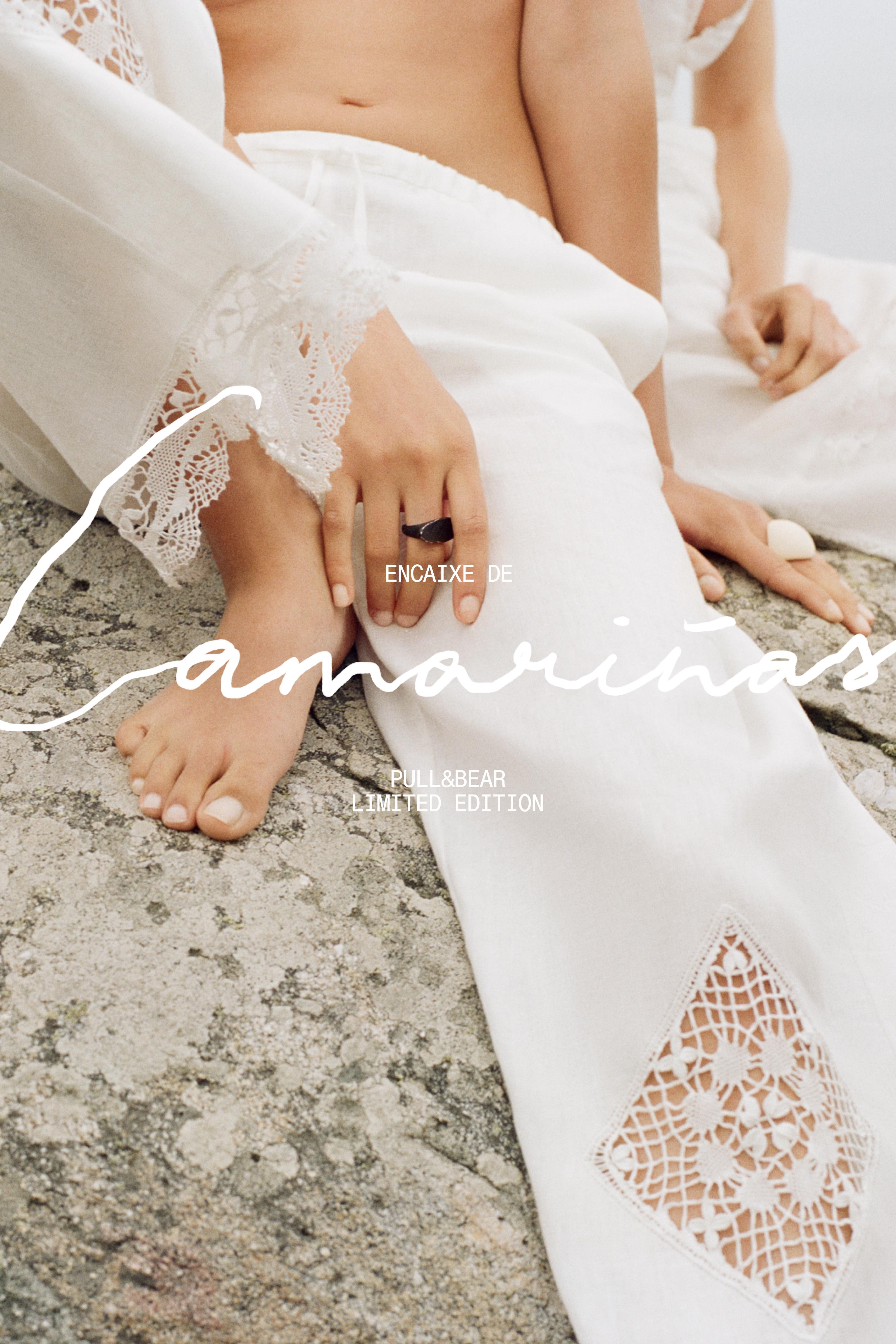 100% linen Encaixe de Camariñas x Pull&Bear trousers — Off white