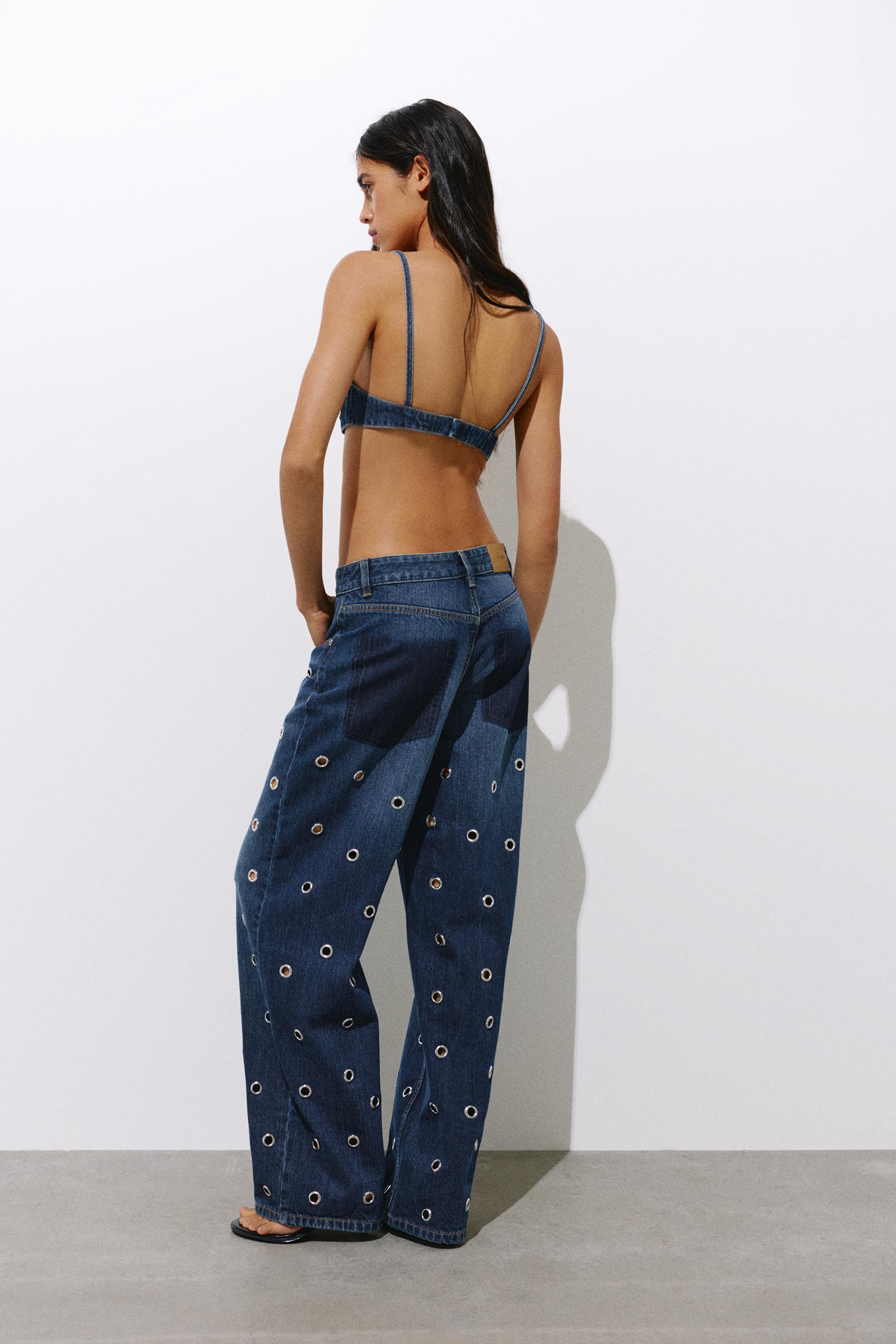 Kuşgözü detaylı denim top - Görsel 8