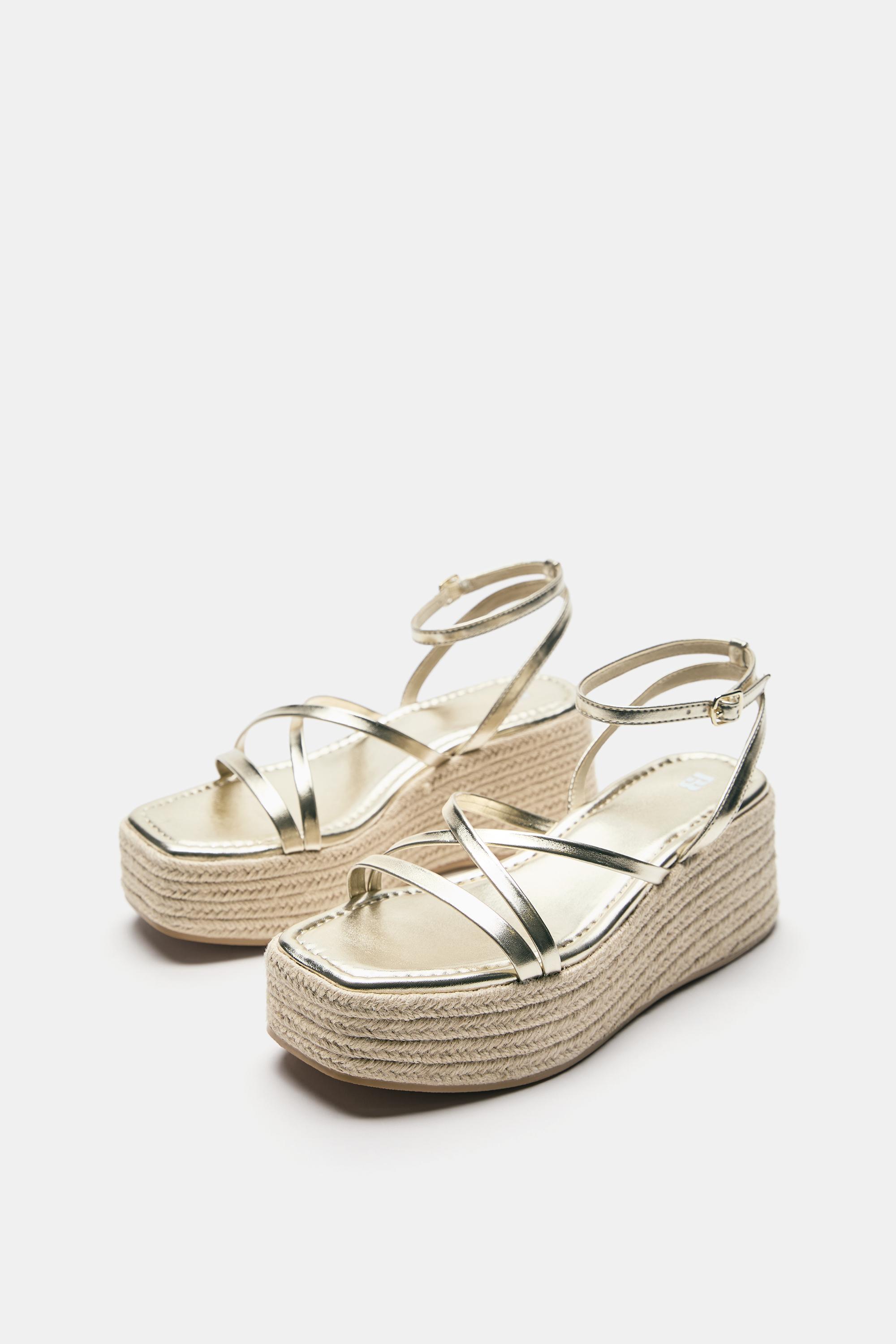 Gold strappy wedge sandals — Gold