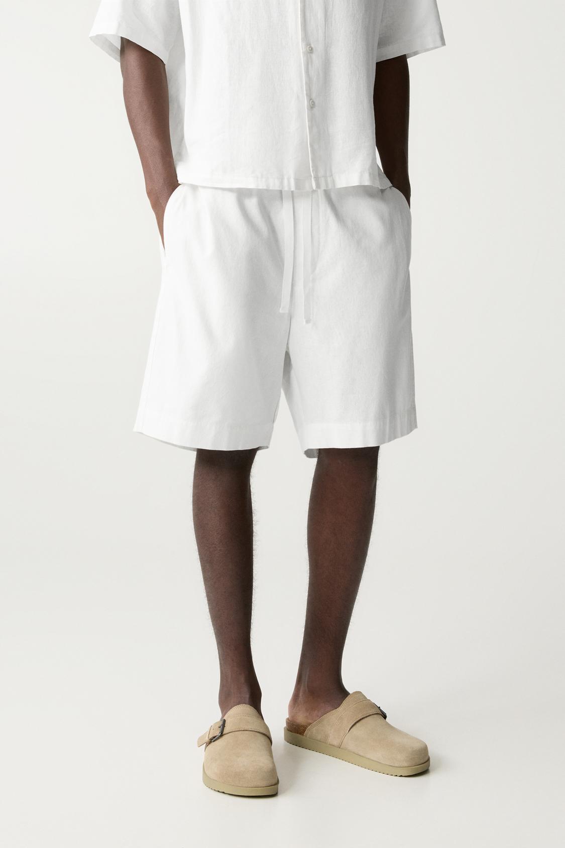 Bermuda Pantalones Blancos Hombre Cortos Lino Short Blanco De Tela