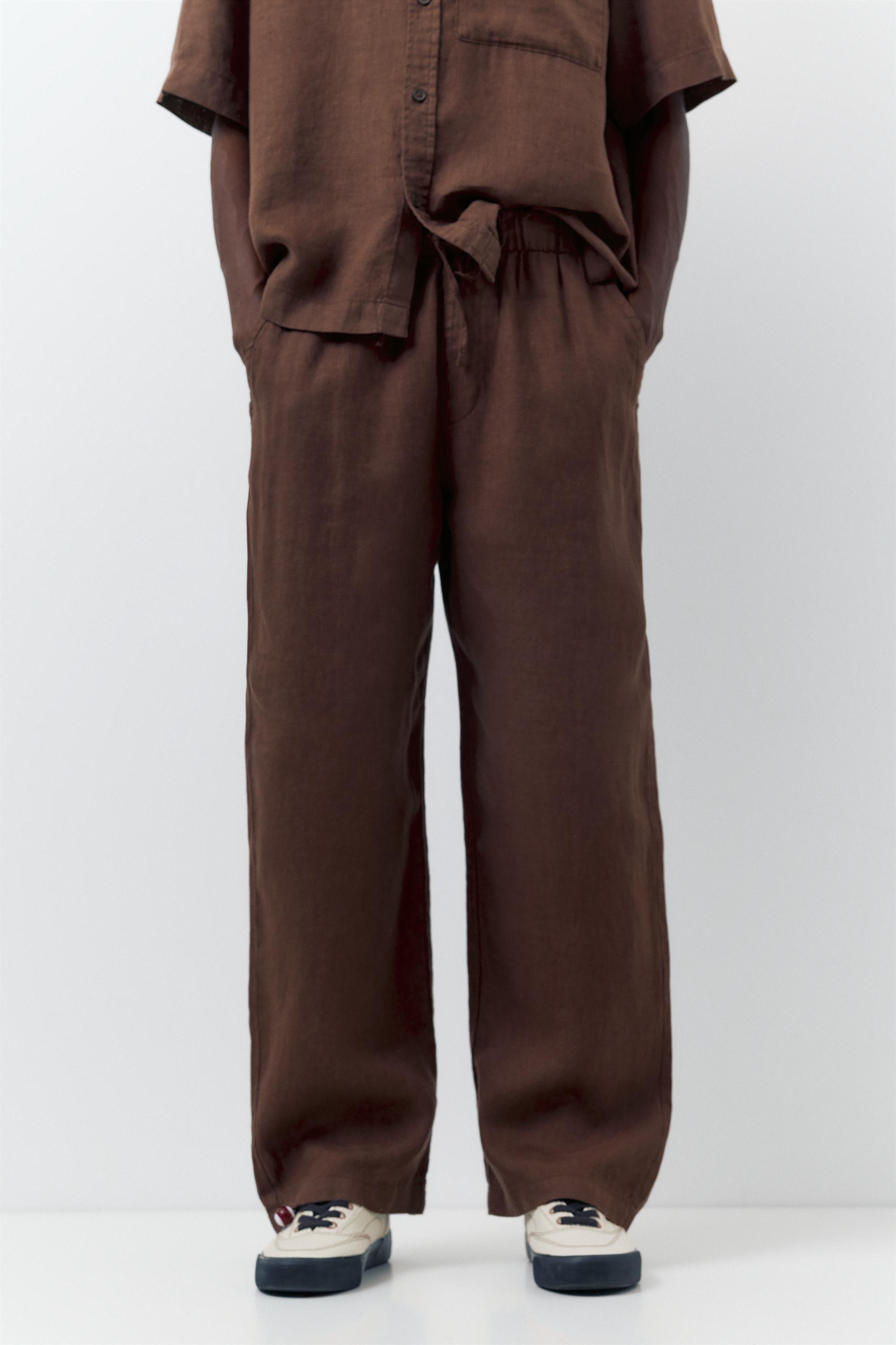 100% linen jogger trousers — Brown