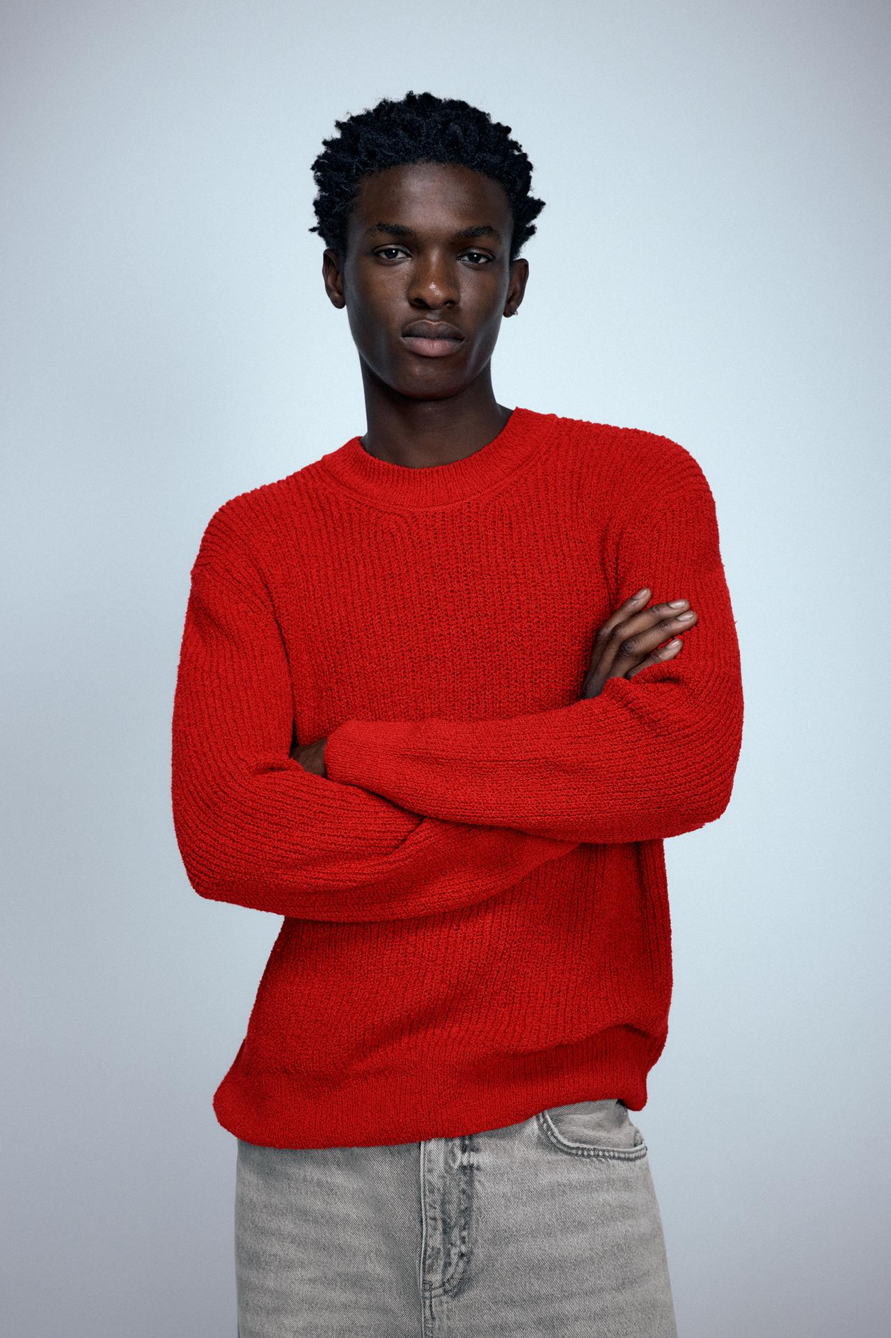 Basic bouclé knit jumper — Red