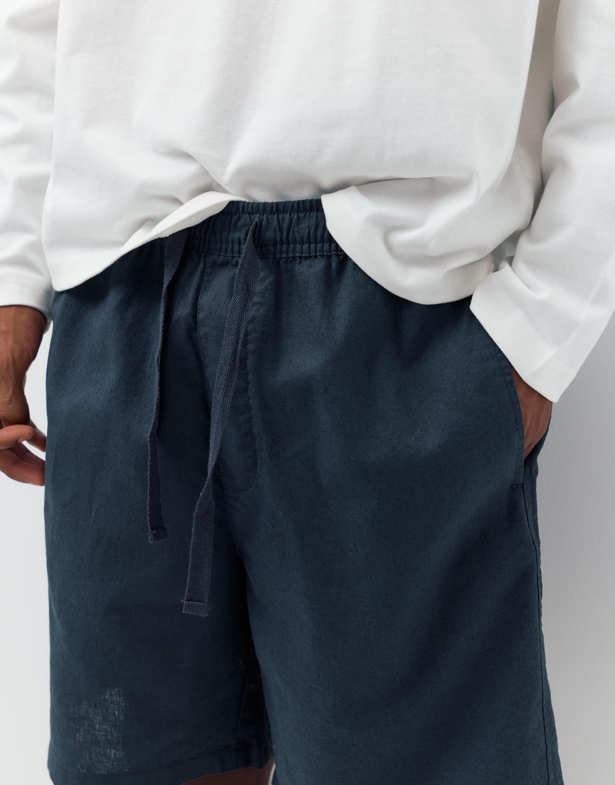 Linen blend Bermuda joggers — Dark blue