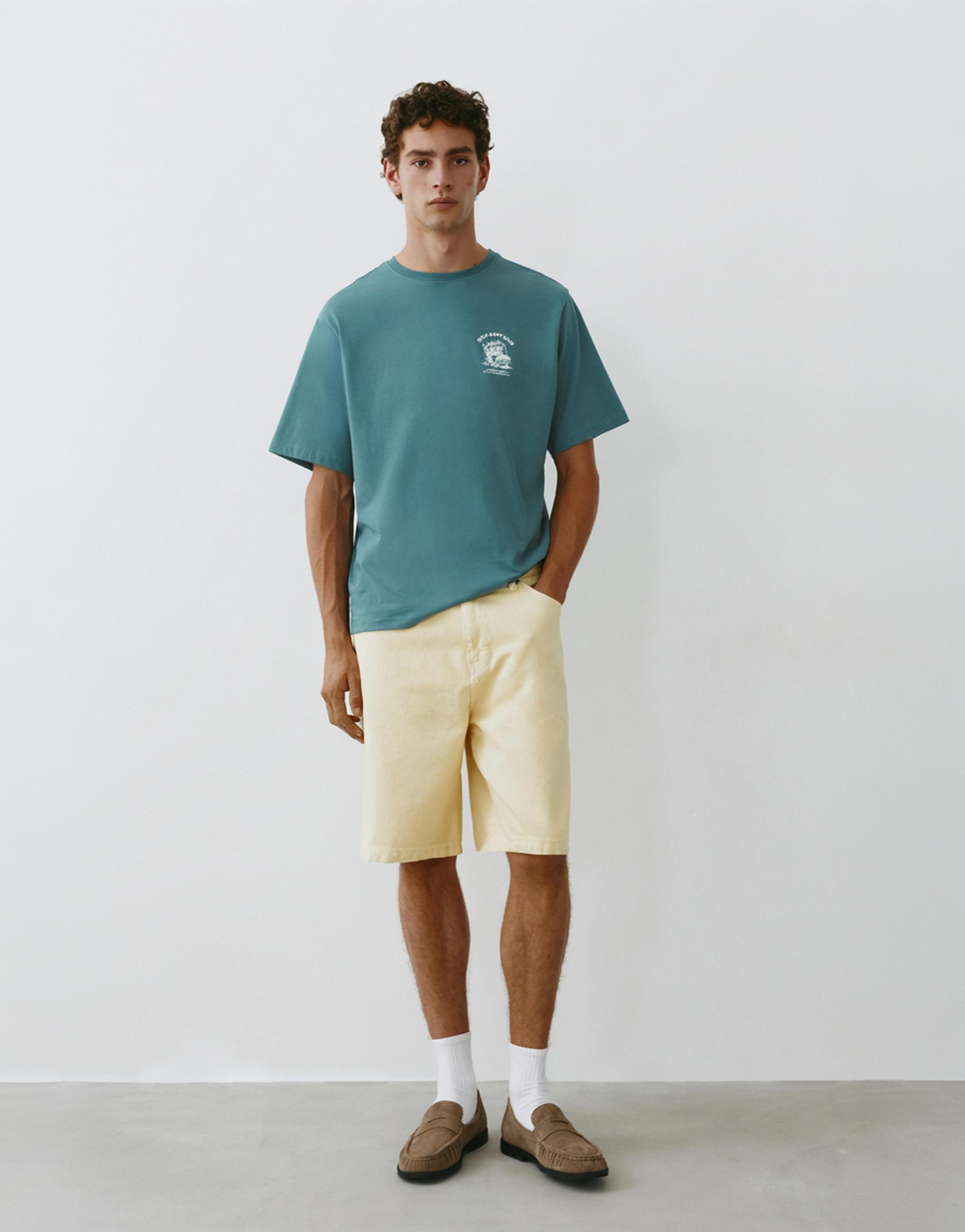 Baggy denim Bermuda shorts — Yellow