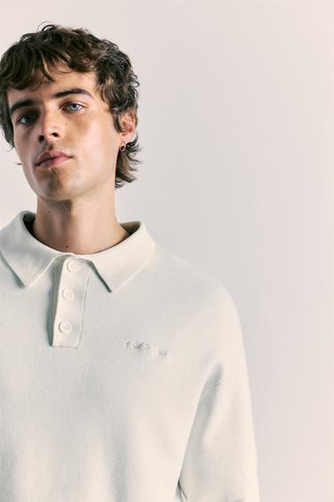 Long sleeve knit polo shirt — Bright white 3