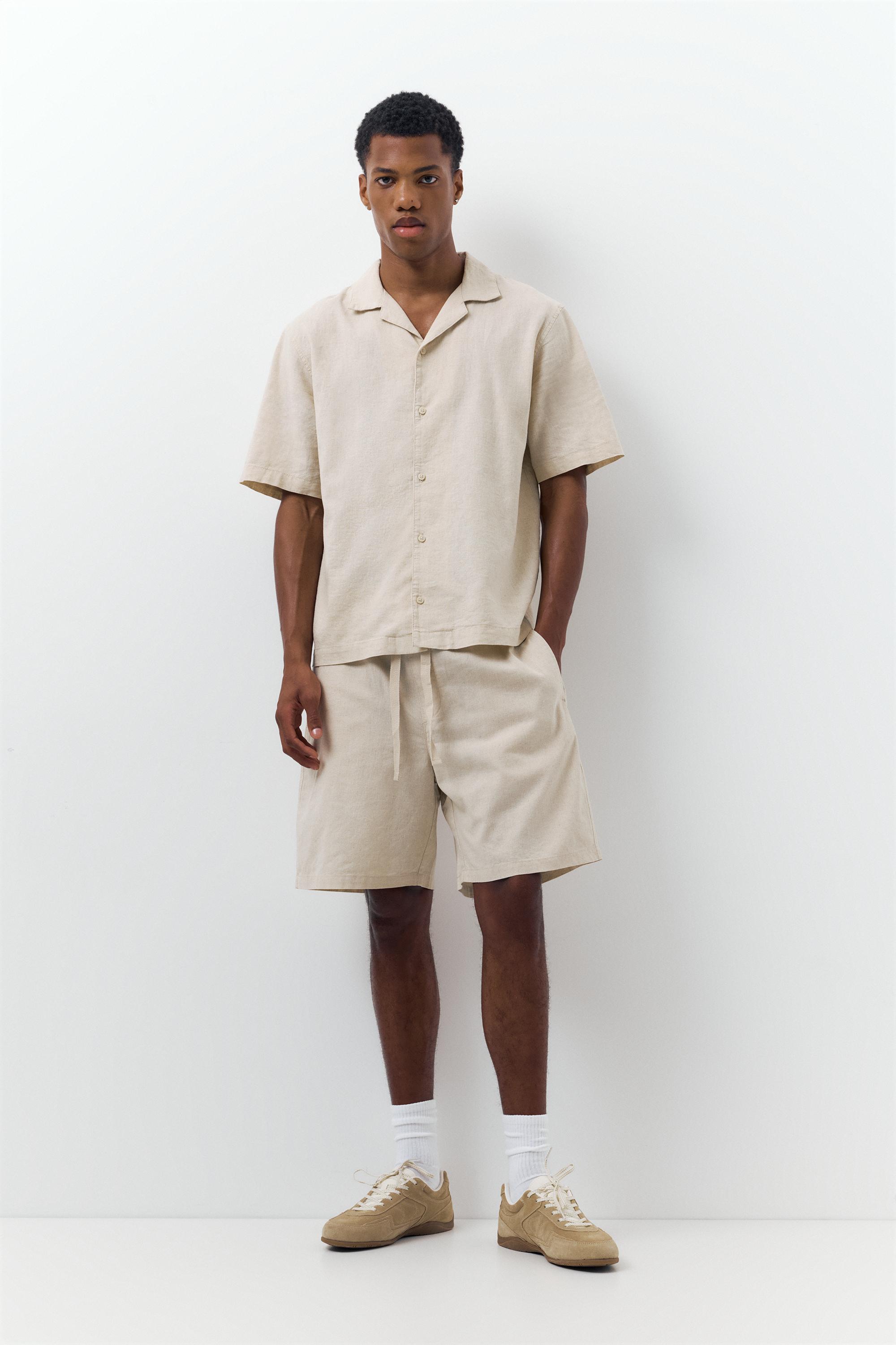 Linen blend Bermuda joggers — Beige