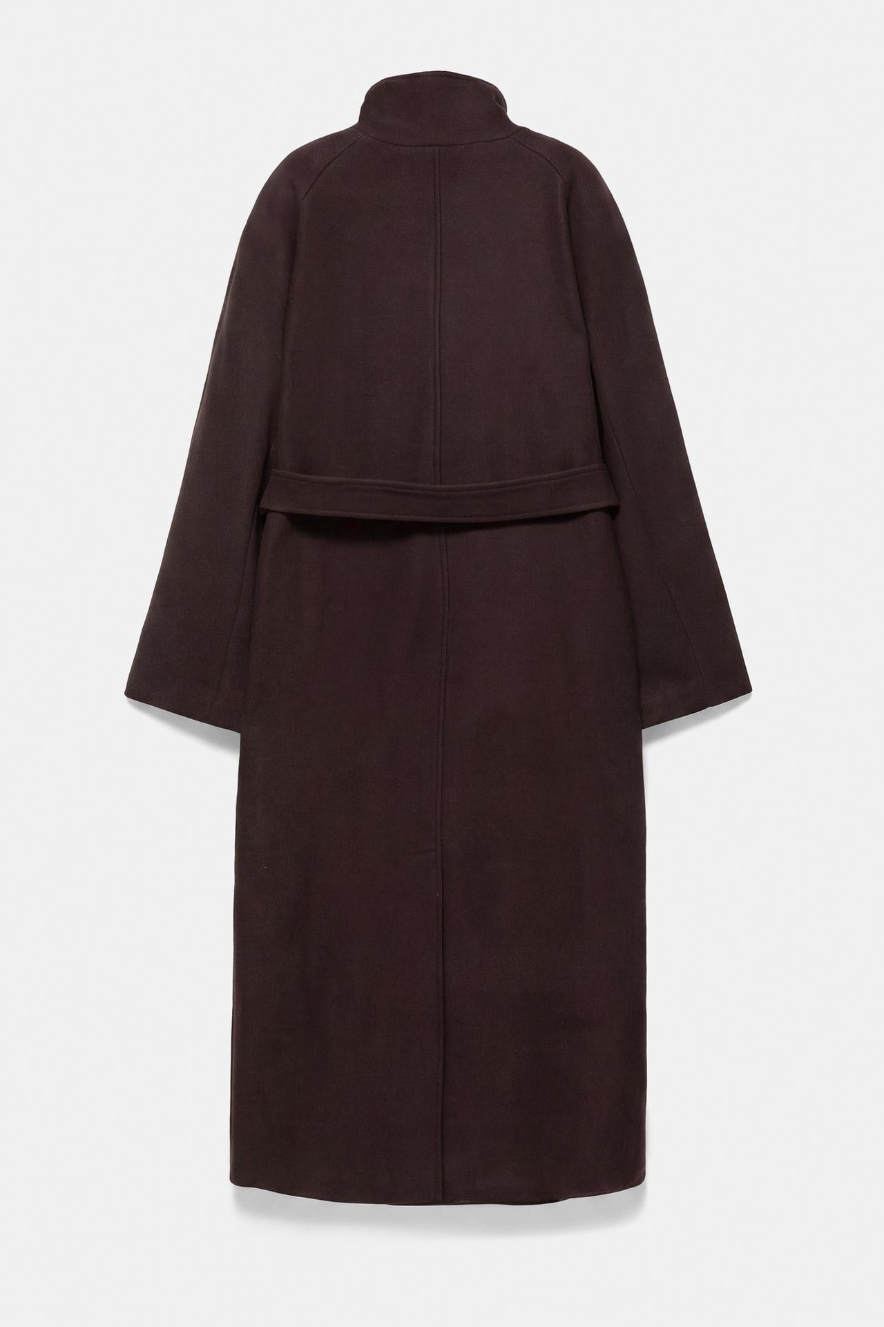 High neck belted coat — Dark brown