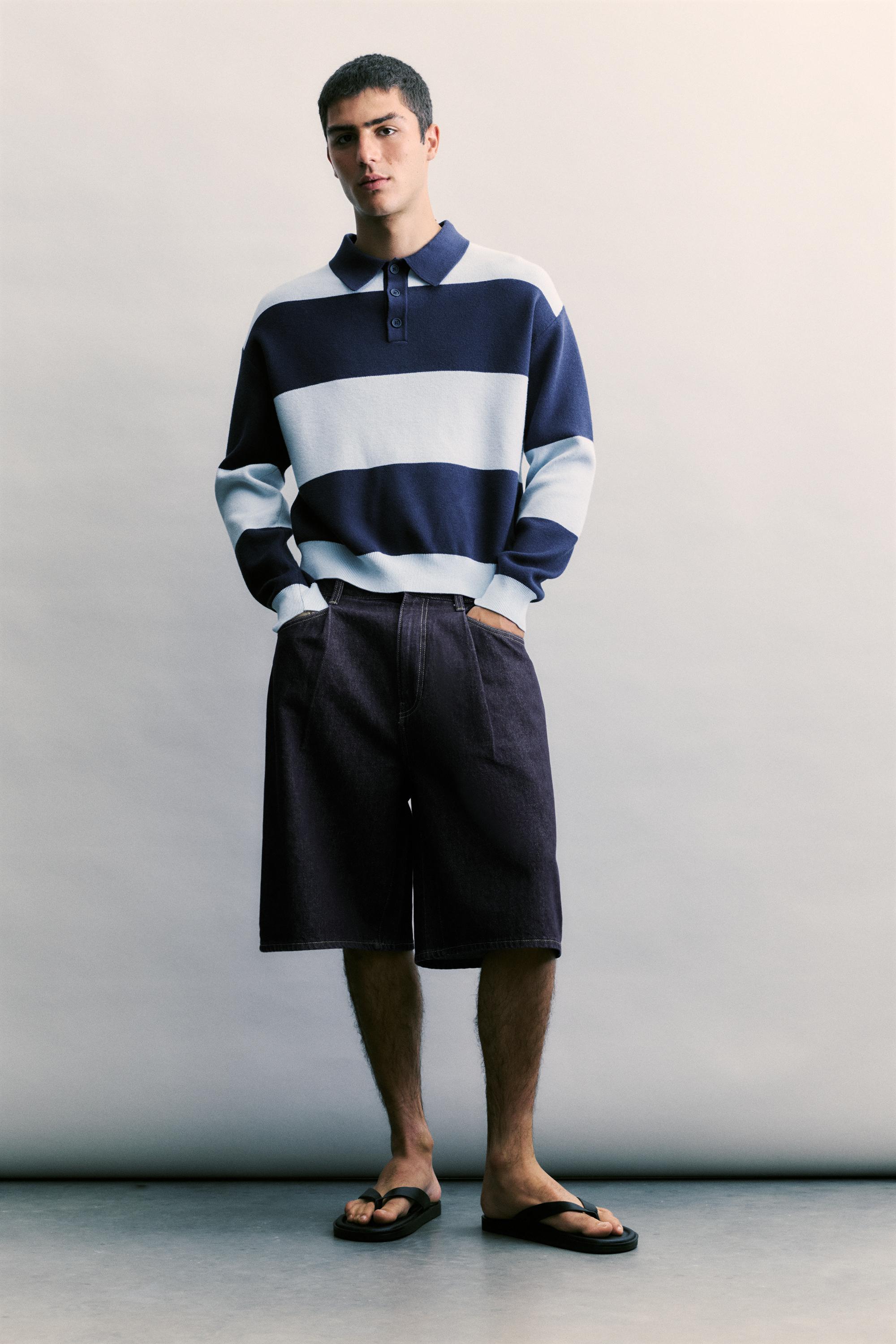 Bermuda In Denim Wide Leg Con Pinces