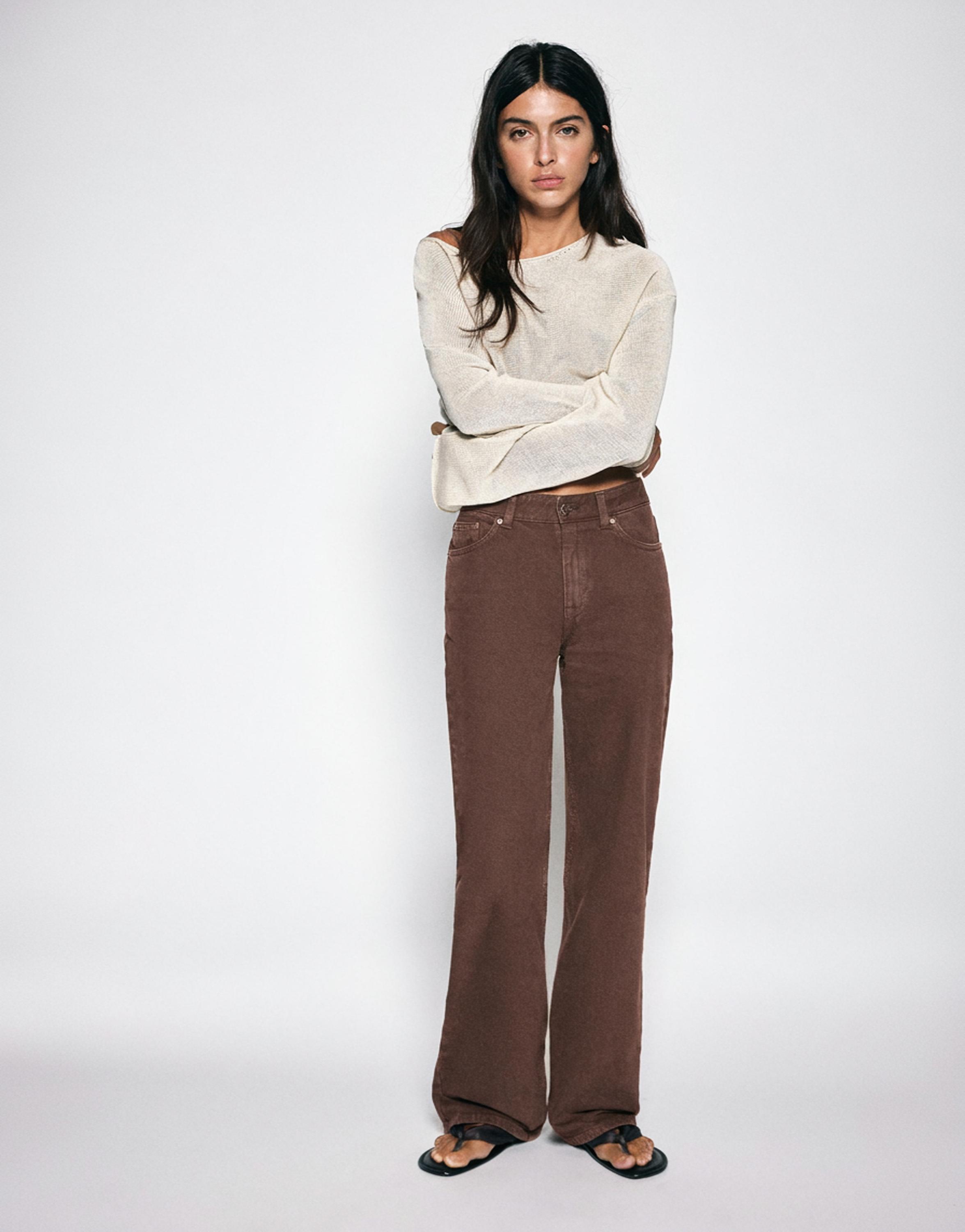 High-waist wide straight-leg jeans — Brown