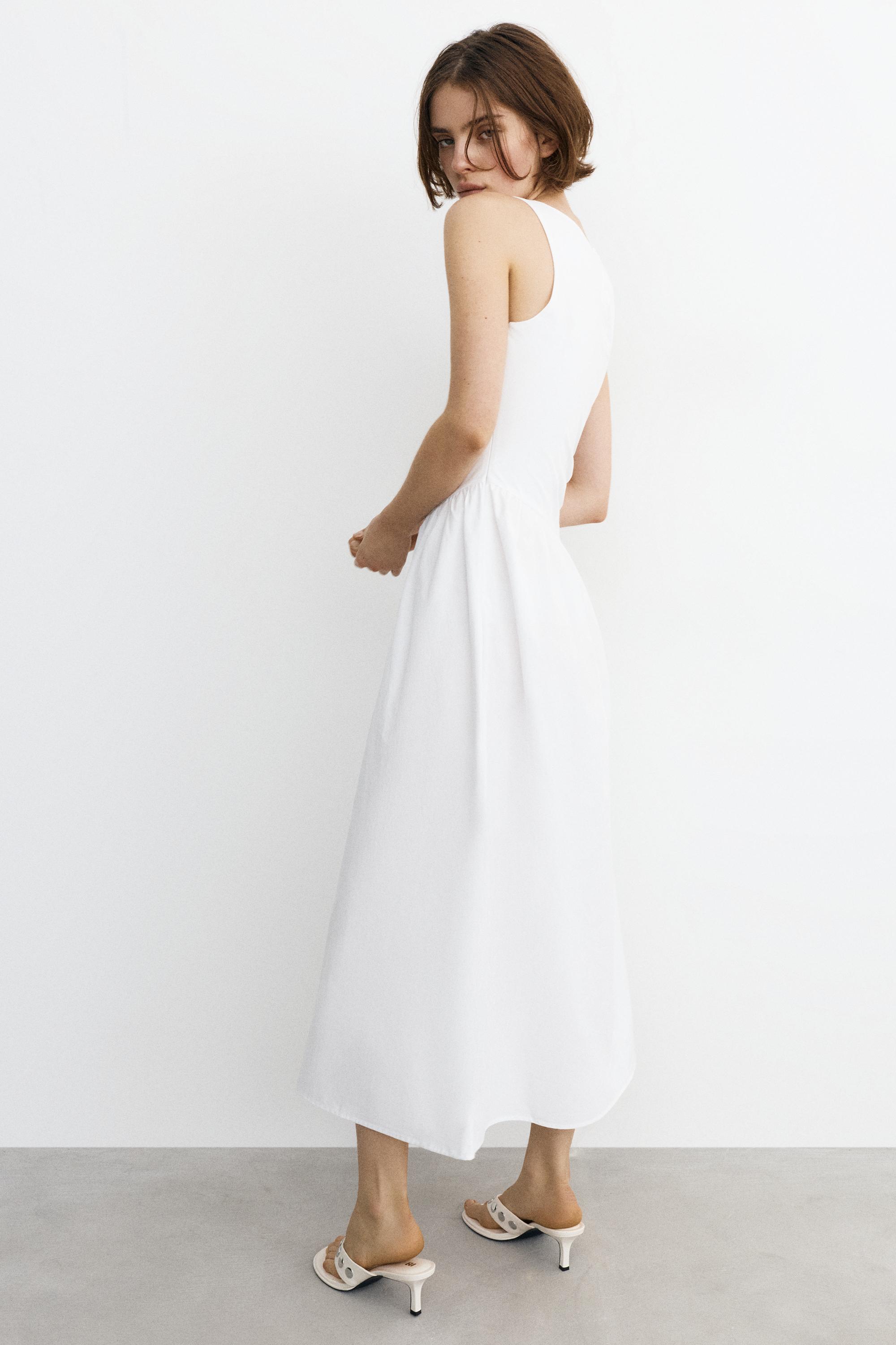 Poplin midi dress — White