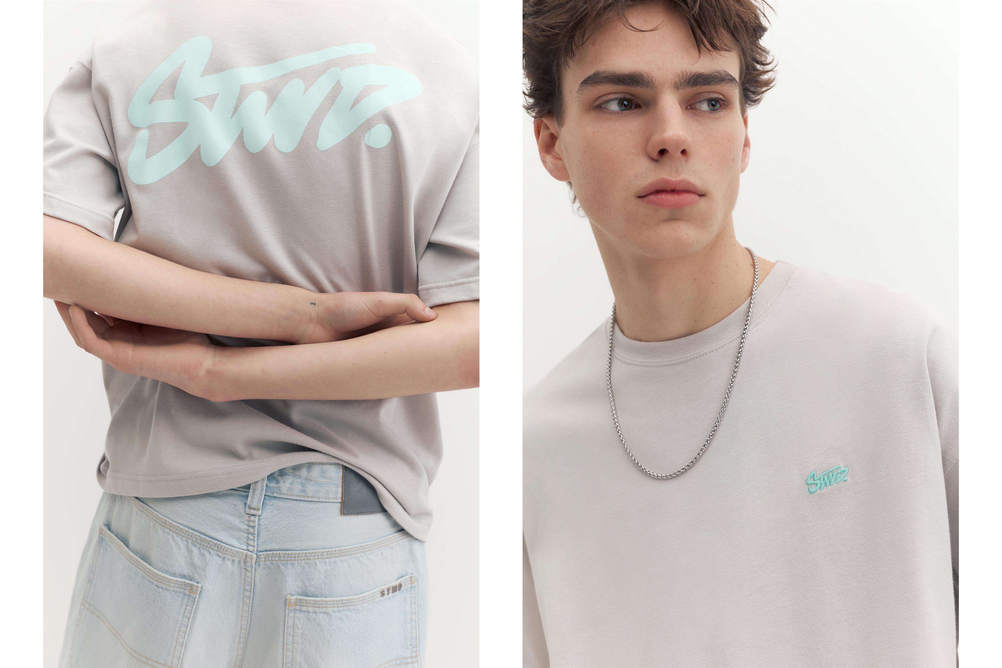 Boxy STWD logo T-shirt — Pearl grey