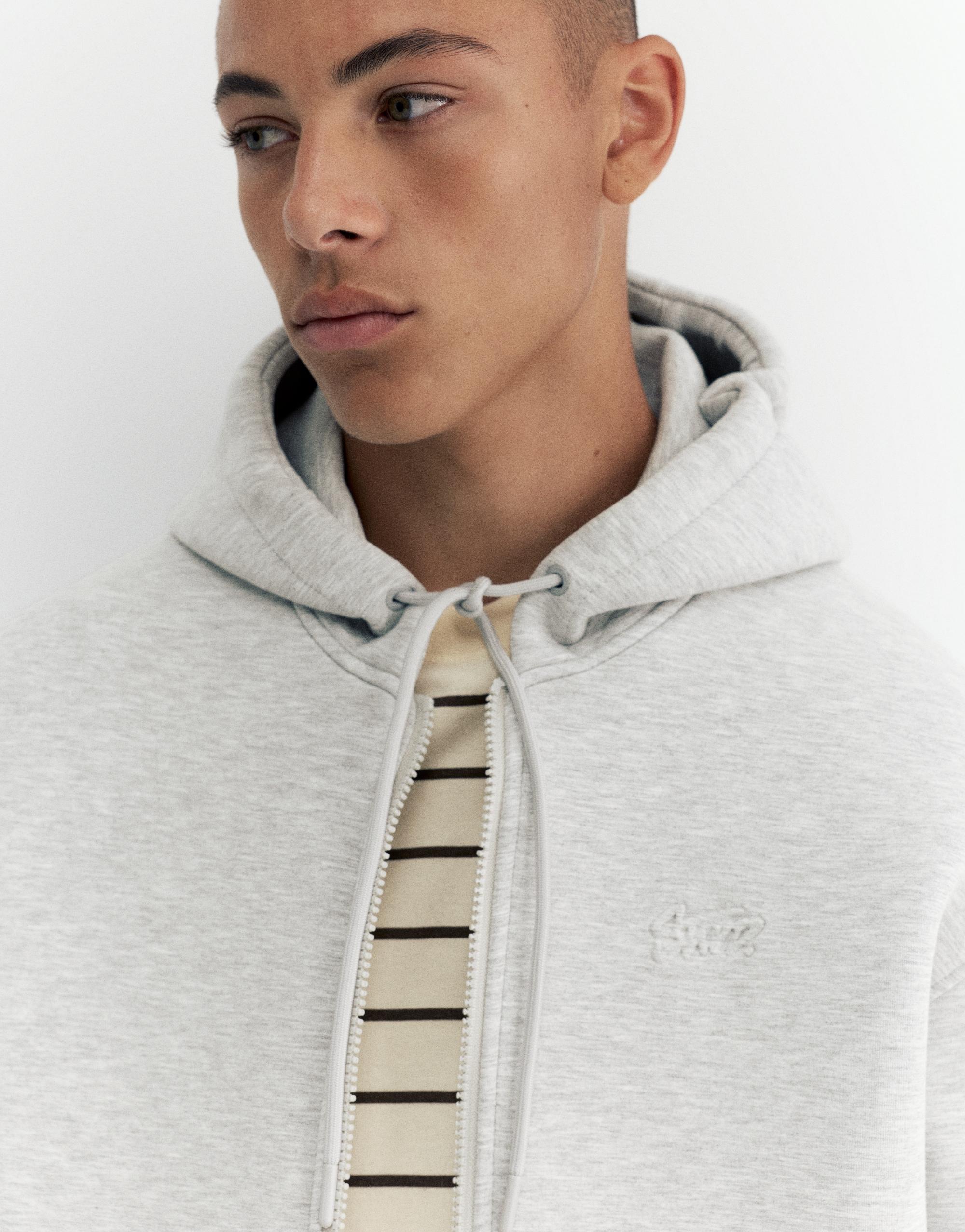 Neoprene-effect zip-up hoodie — Grey marl