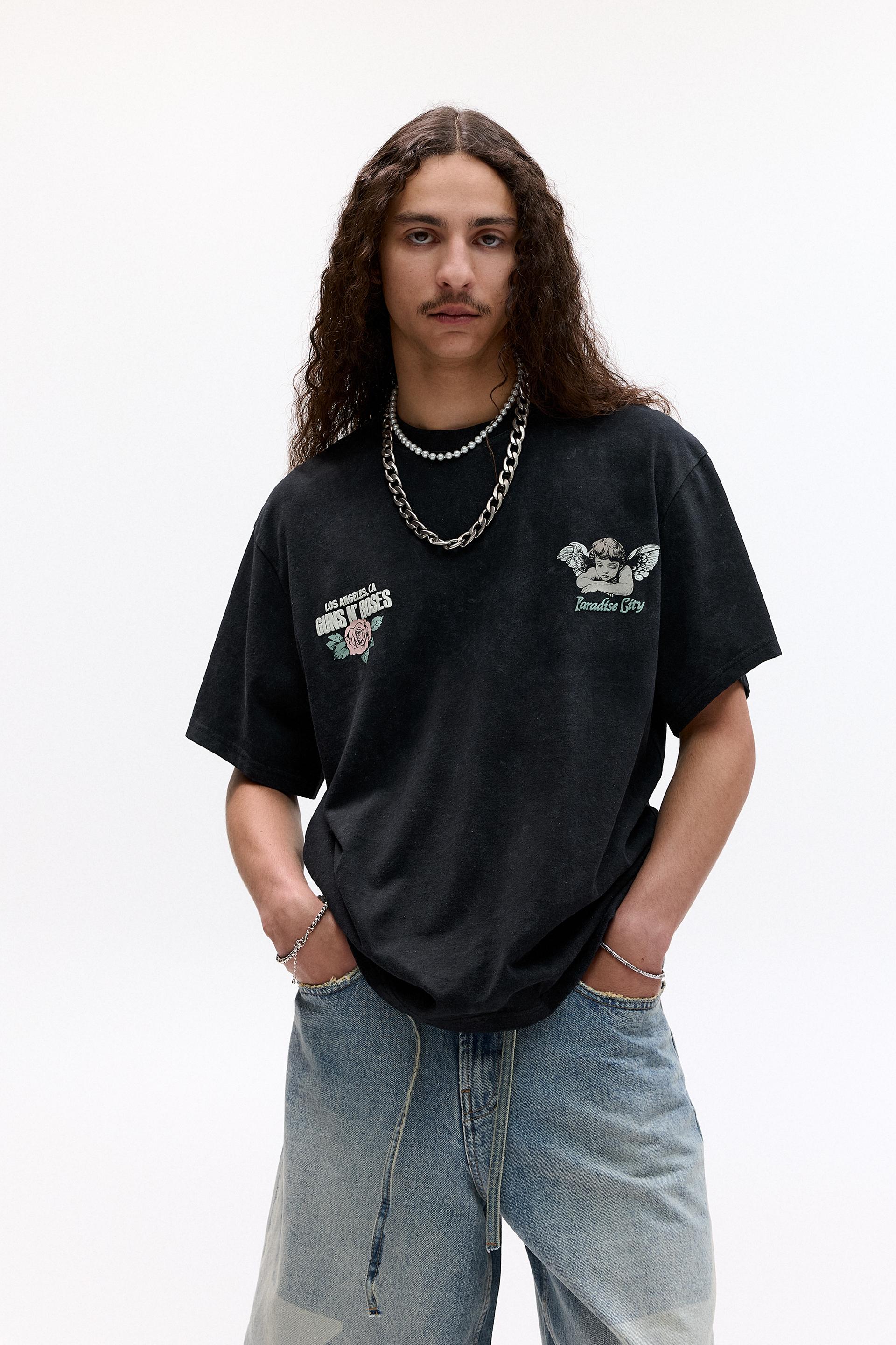 Pull Bear Felpa Guns N Roses Maglietta Nera Guns N' Roses PULL&BEAR