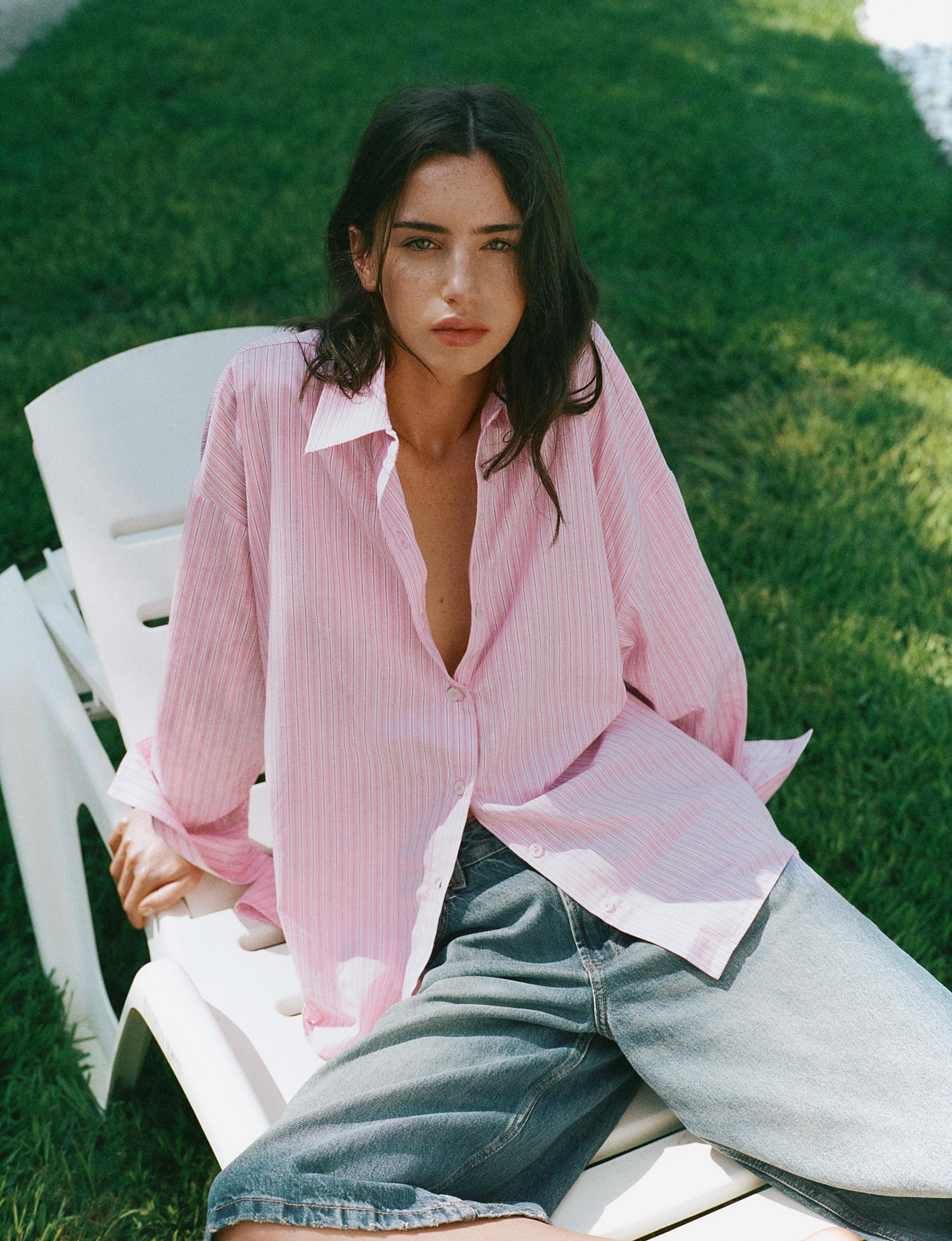Striped oversized shirt — Pink