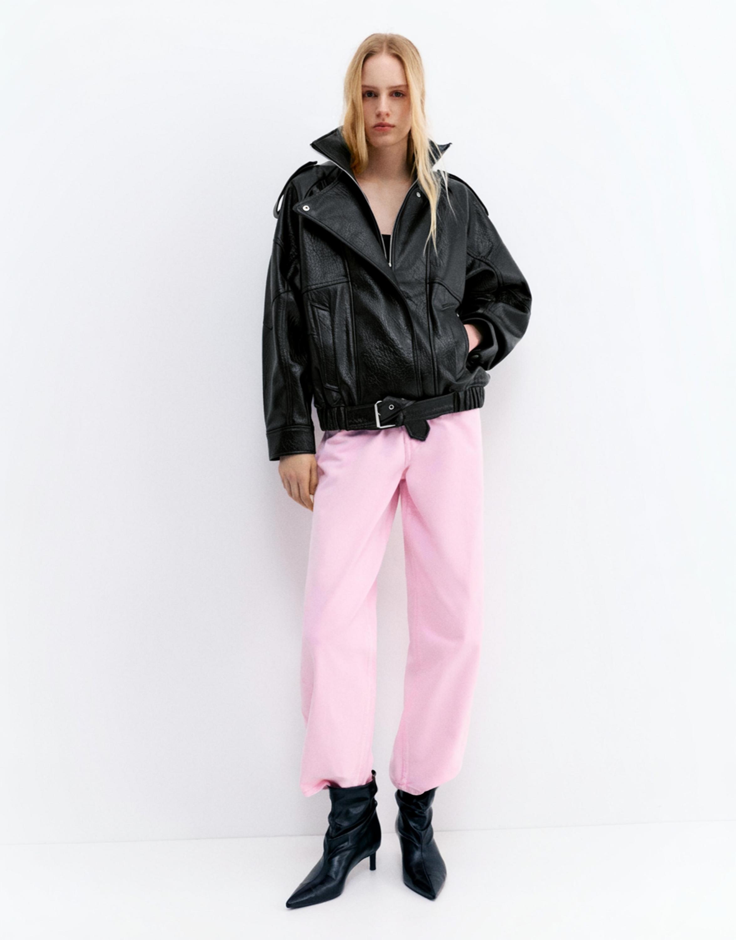 Dik yaka suni deri ceket - Görsel 25