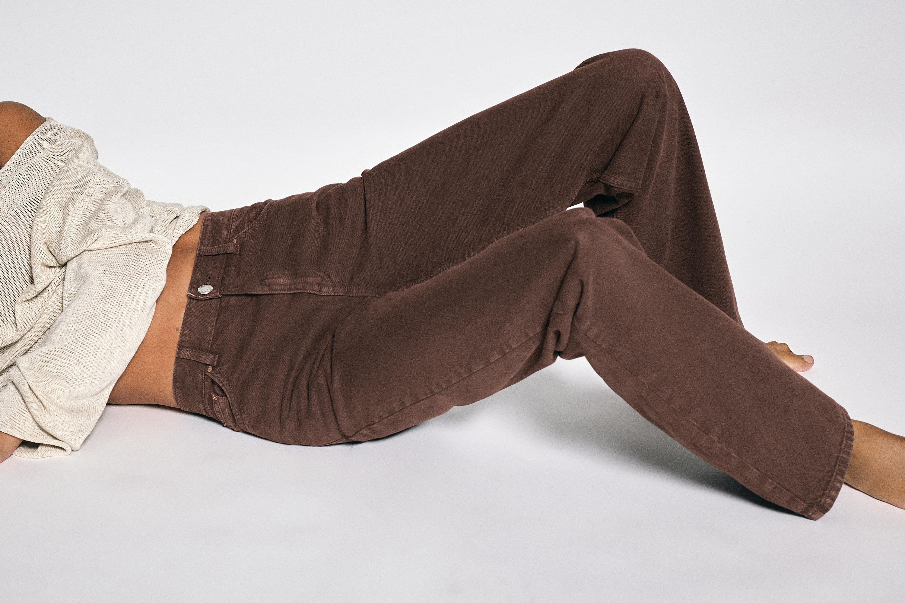High-waist wide straight-leg jeans — Brown