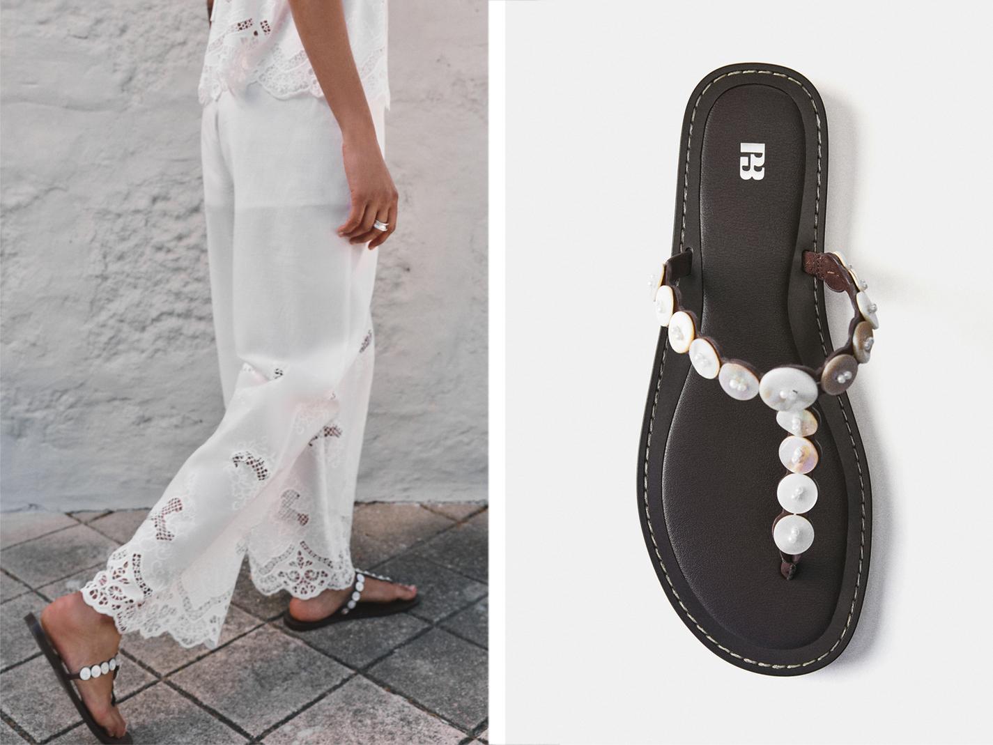 Flat button sandals — Brown
