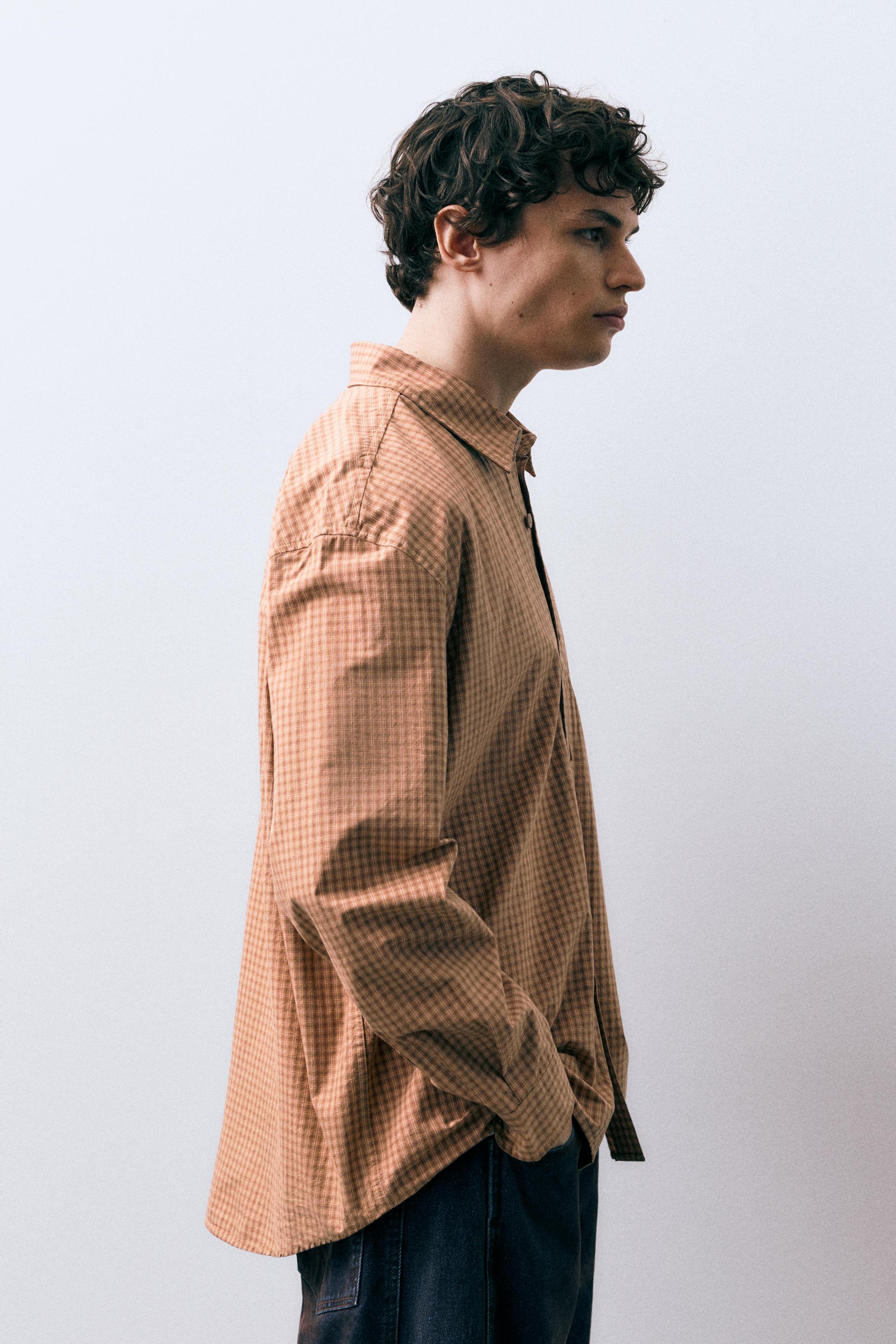 Orange check shirt — Orange