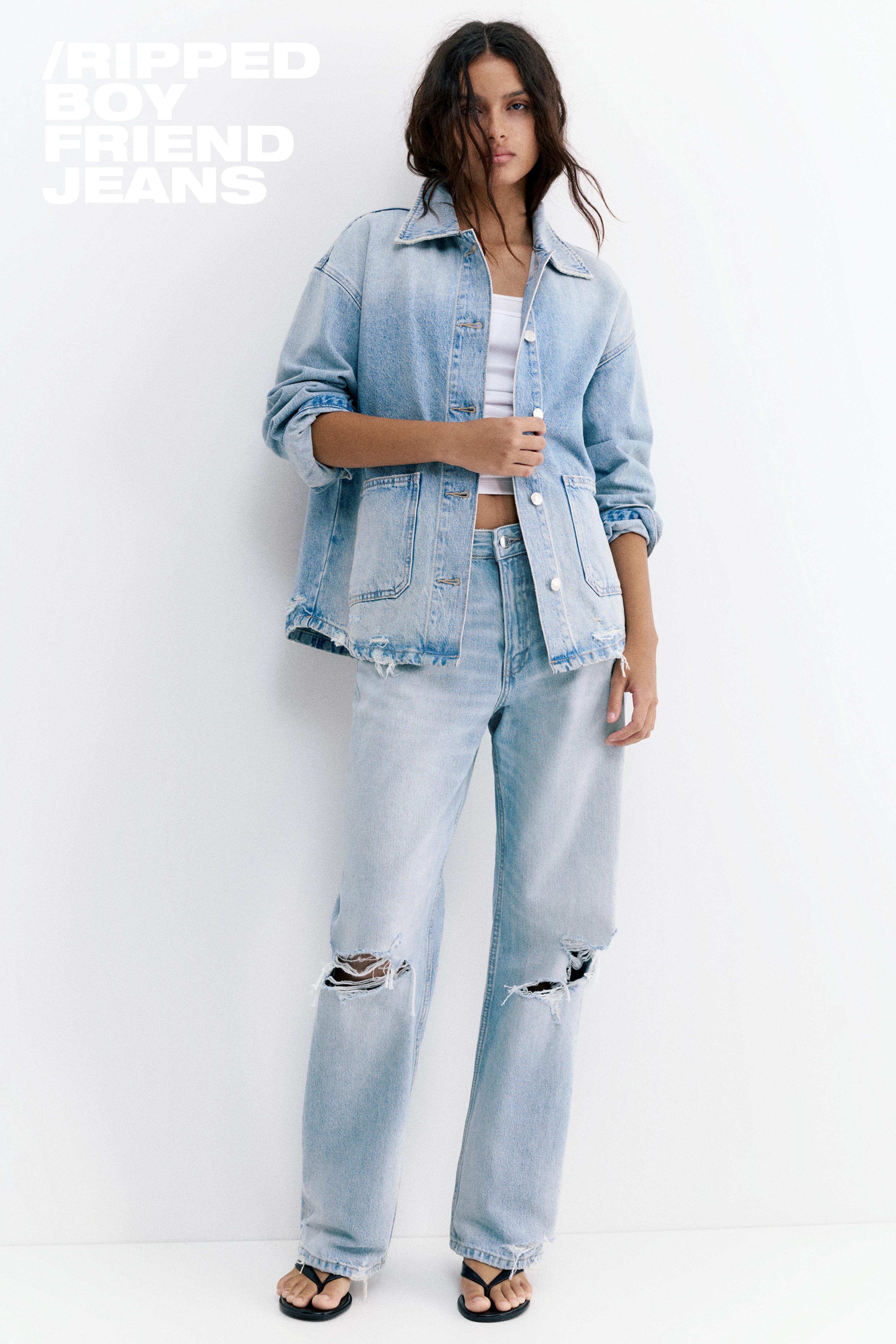 Ripped boyfriend jeans — Pale blue