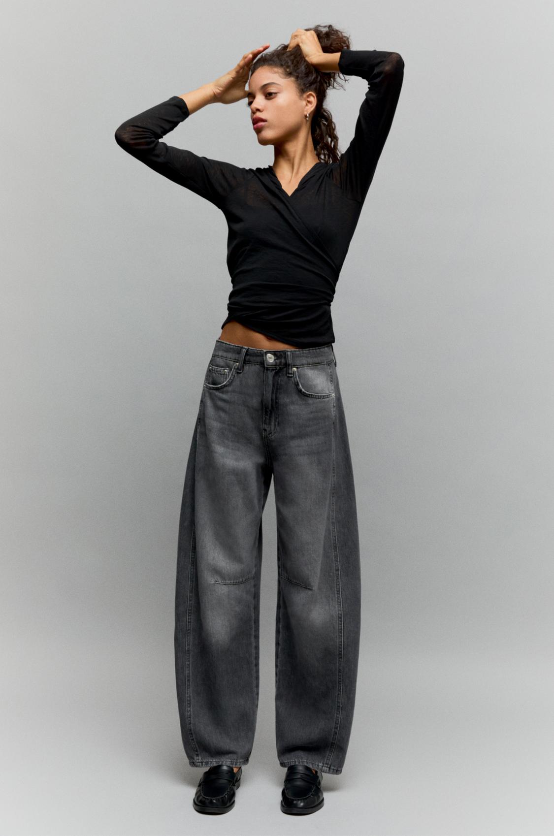 Grey Barrel Fit Jeans Pull And Bear Mid-waist Straight-leg Jeans