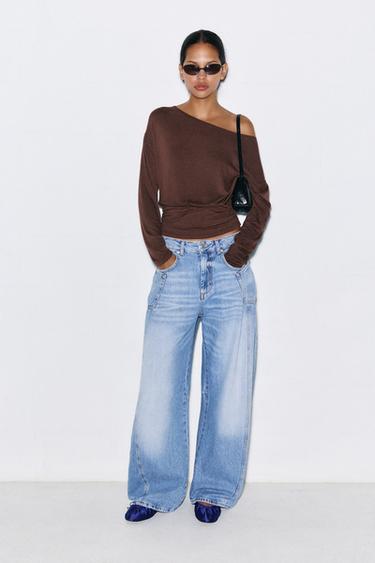 Asymmetric top with waistband — Brown 4