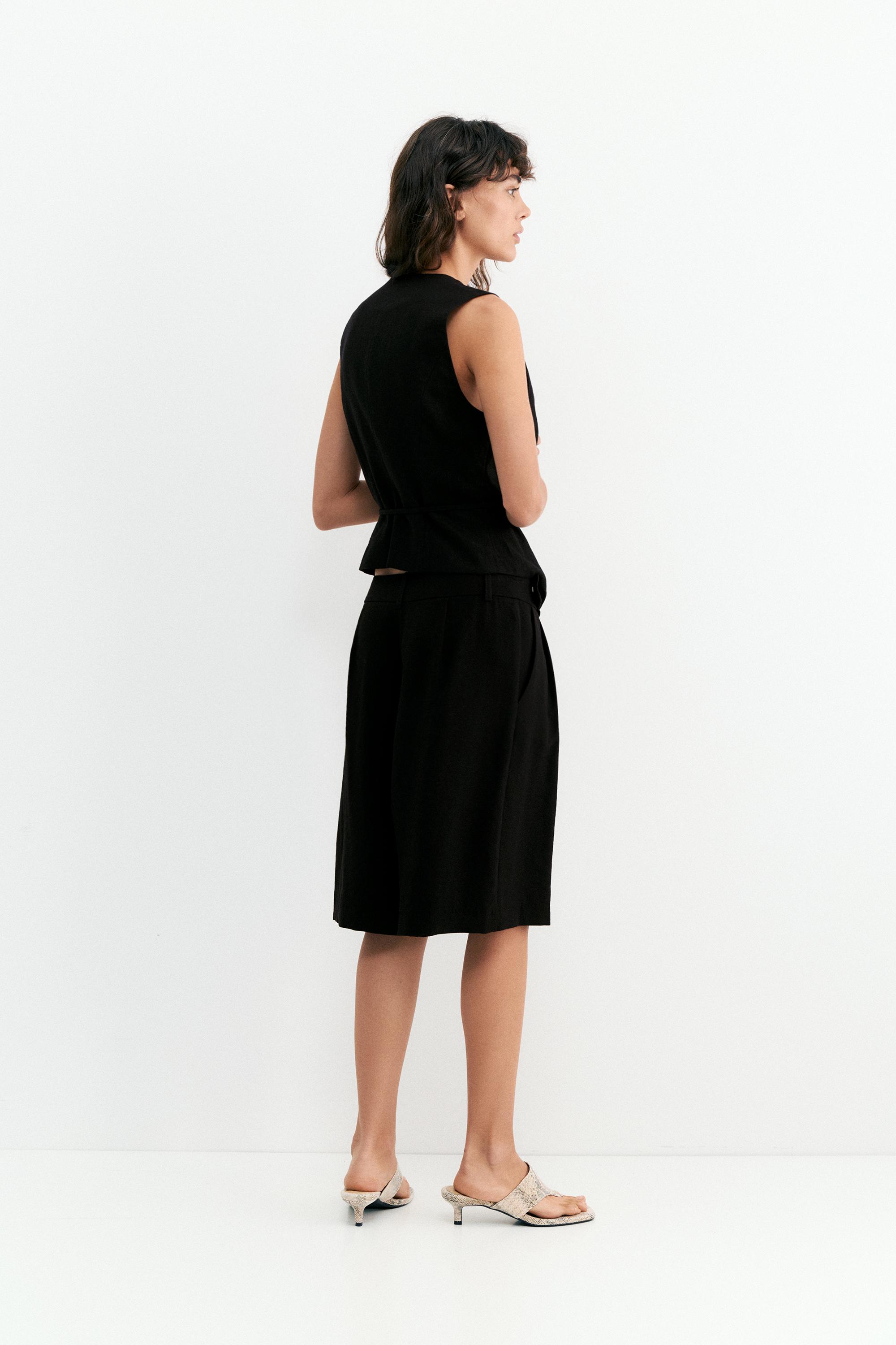 Rustic linen-blend waistcoat — Black