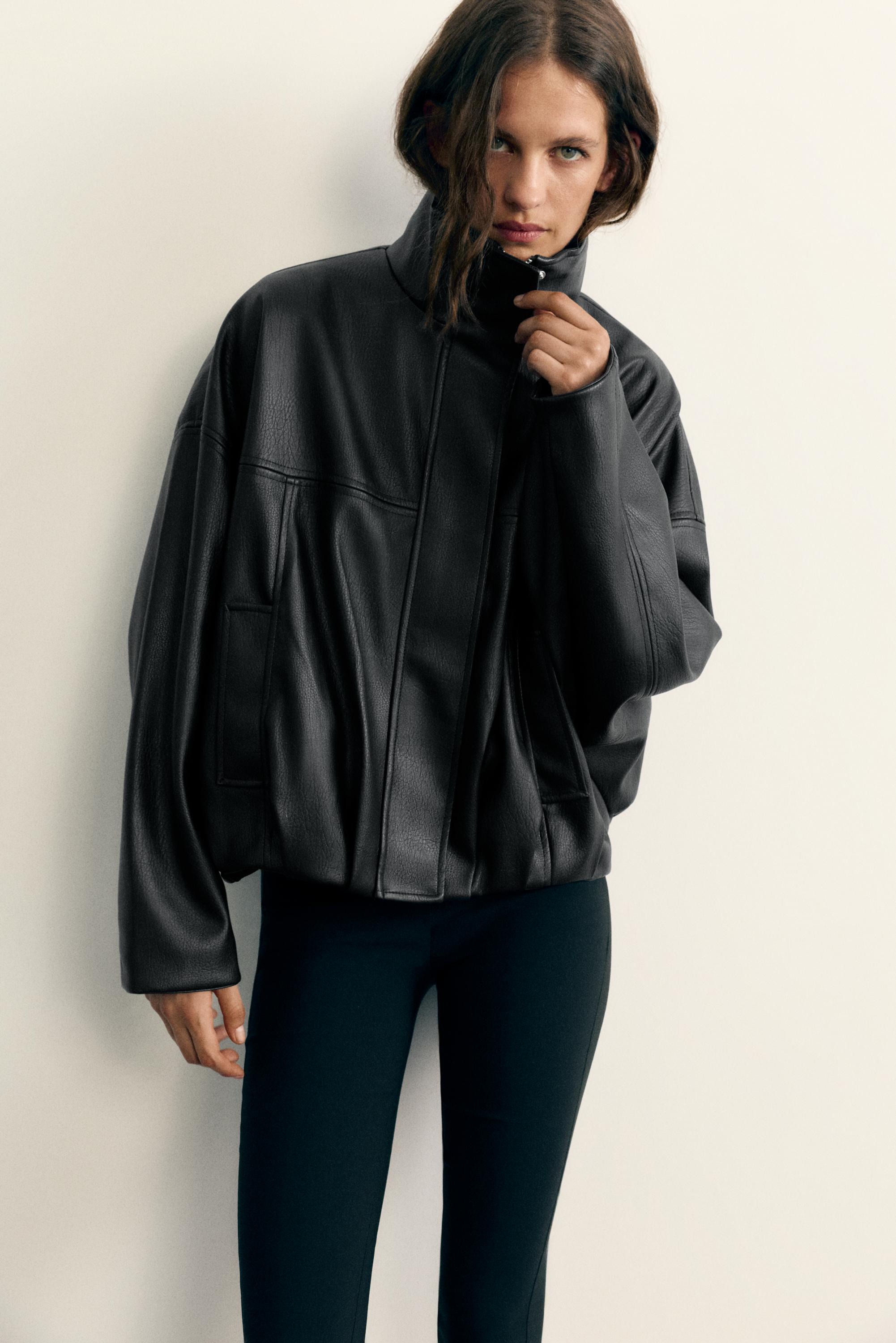 Leather effect balloon jacket — Black